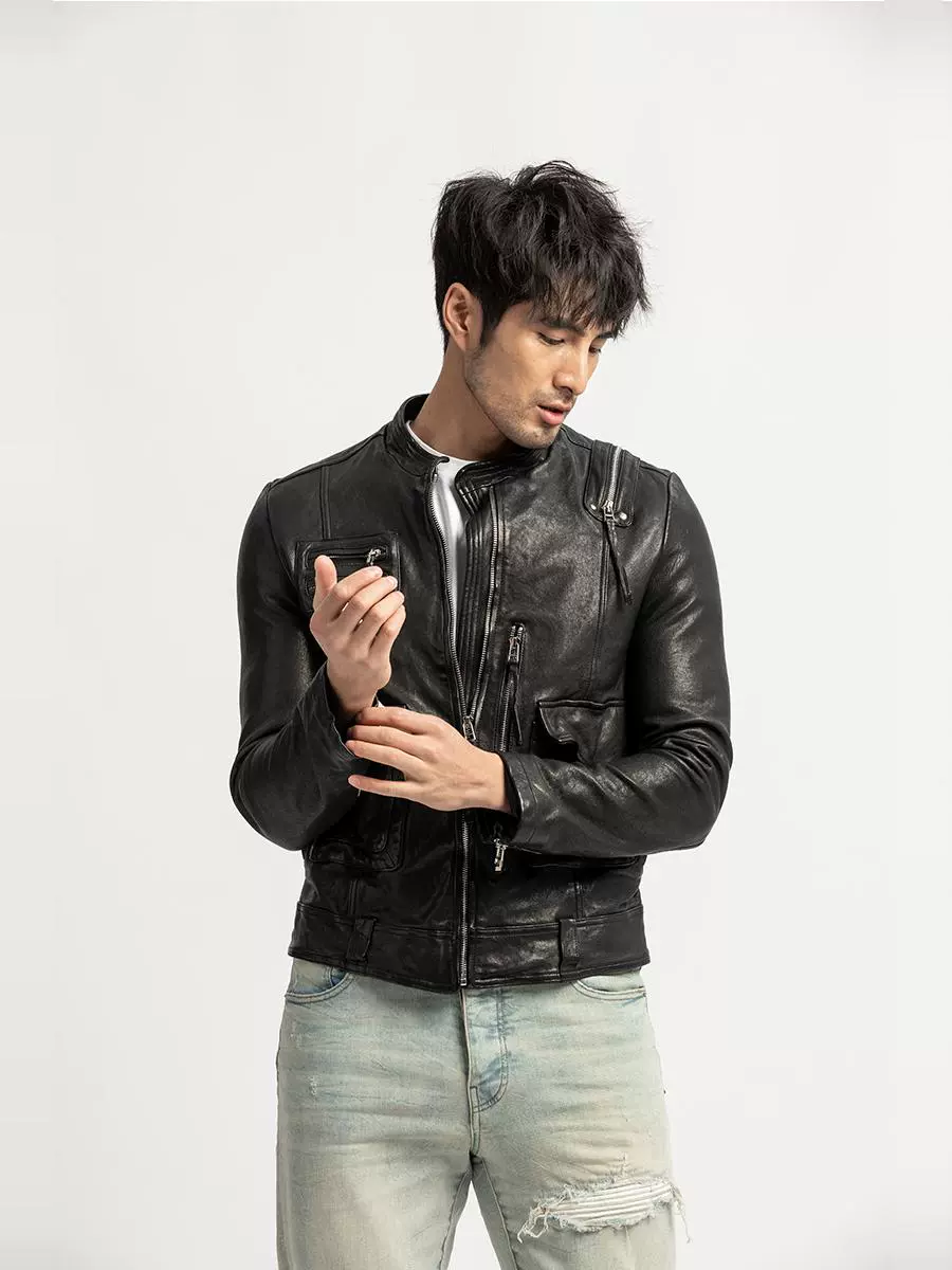 Washed Sheepskin Moto Jacket