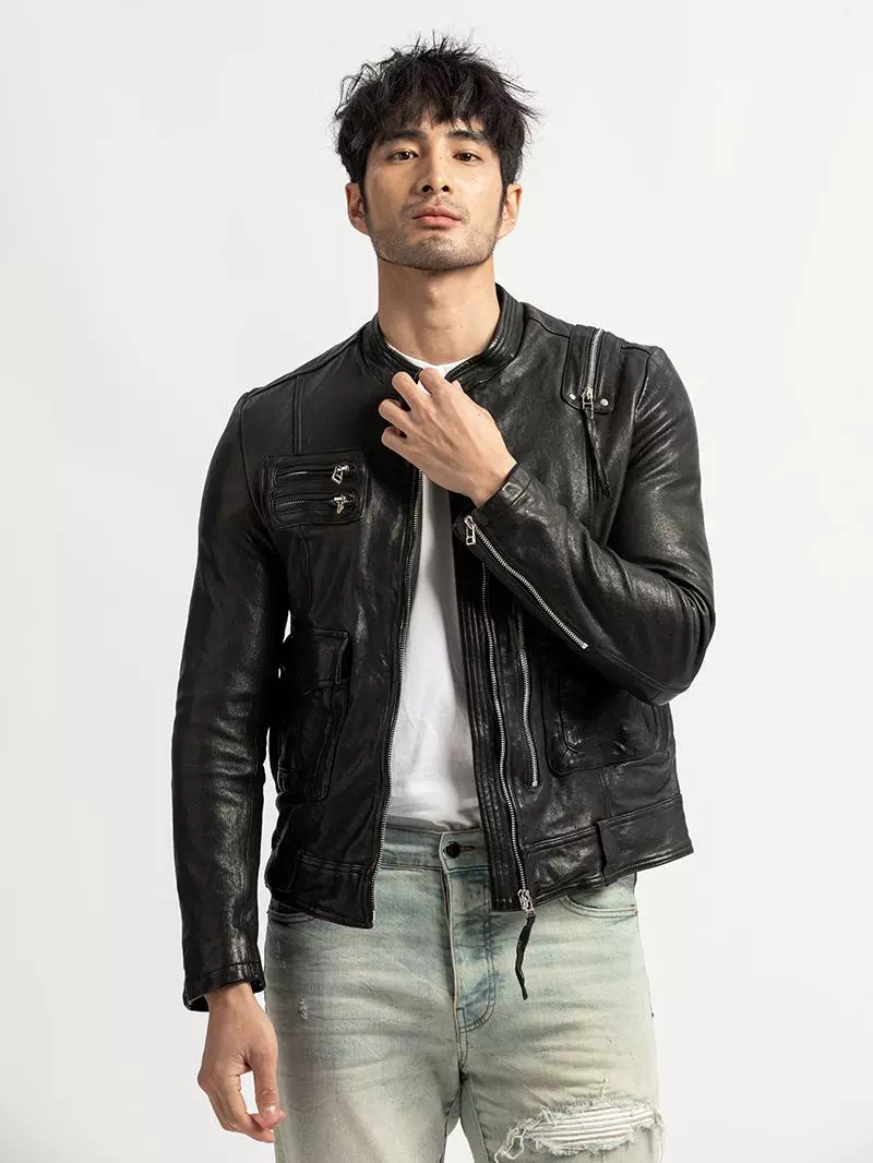 Washed Sheepskin Moto Jacket - Image 2