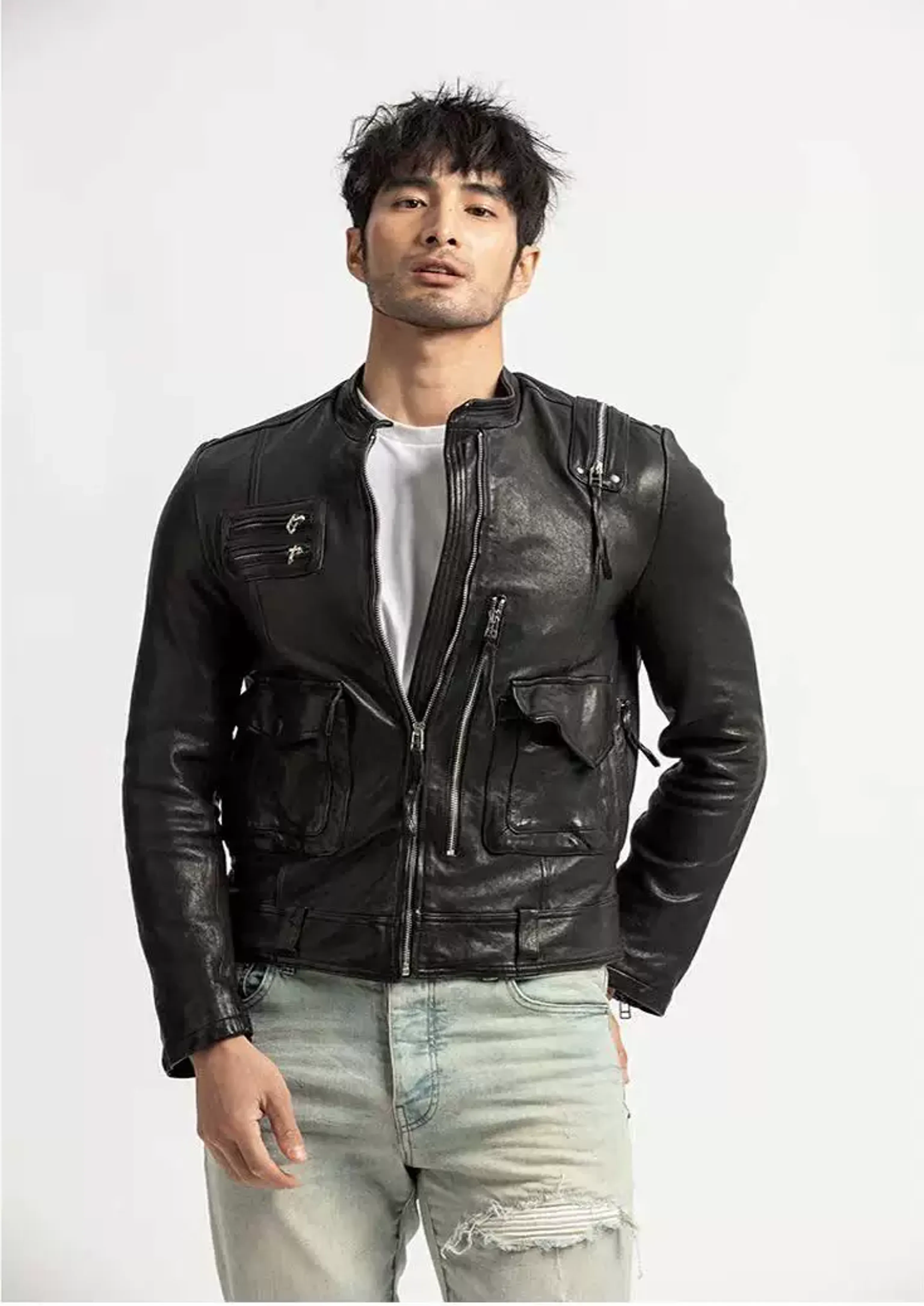 Washed Sheepskin Moto Jacket - Image 7