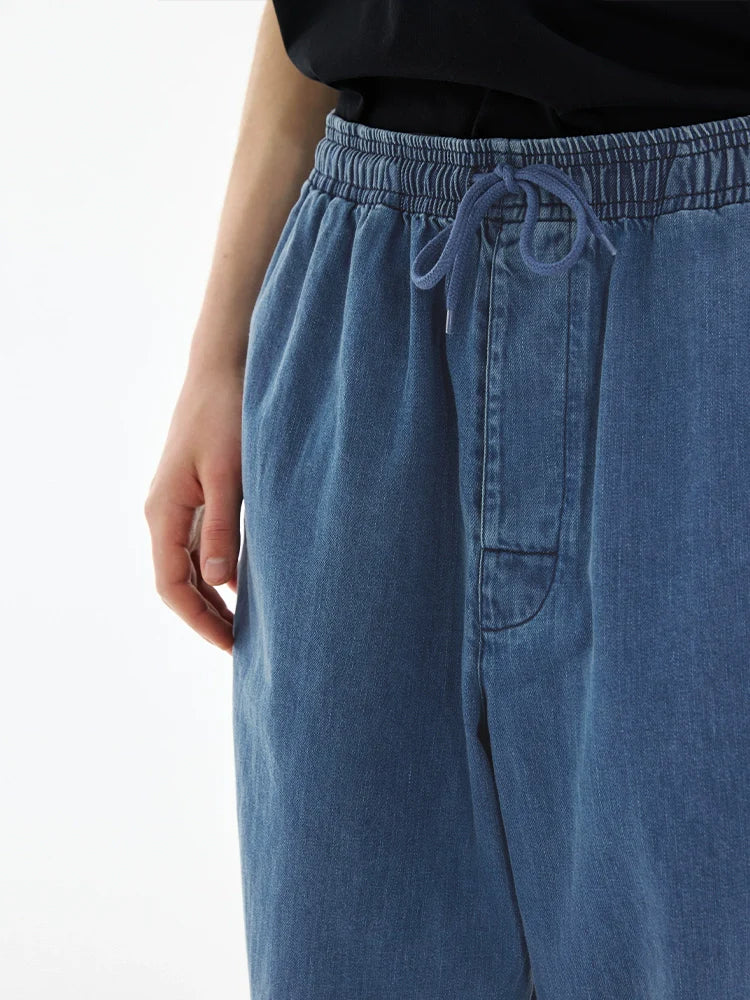 Washed Slub Denim Drawstring Pants - Image 3