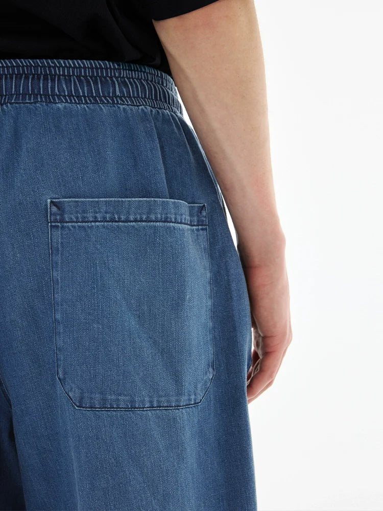 Washed Slub Denim Drawstring Pants - Image 4