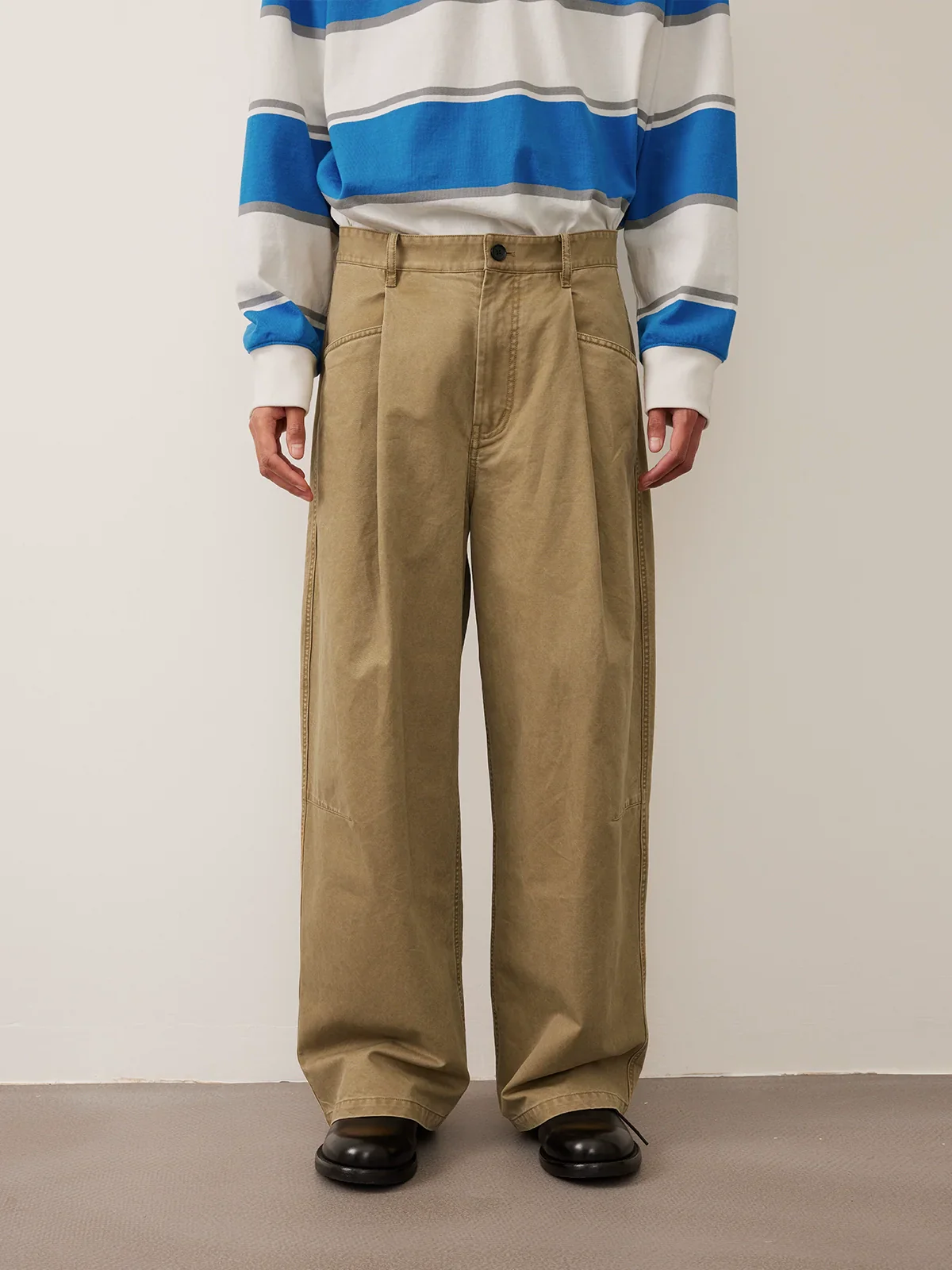 Washed Twill Single-Pleat Wide-Leg Trousers - Image 3