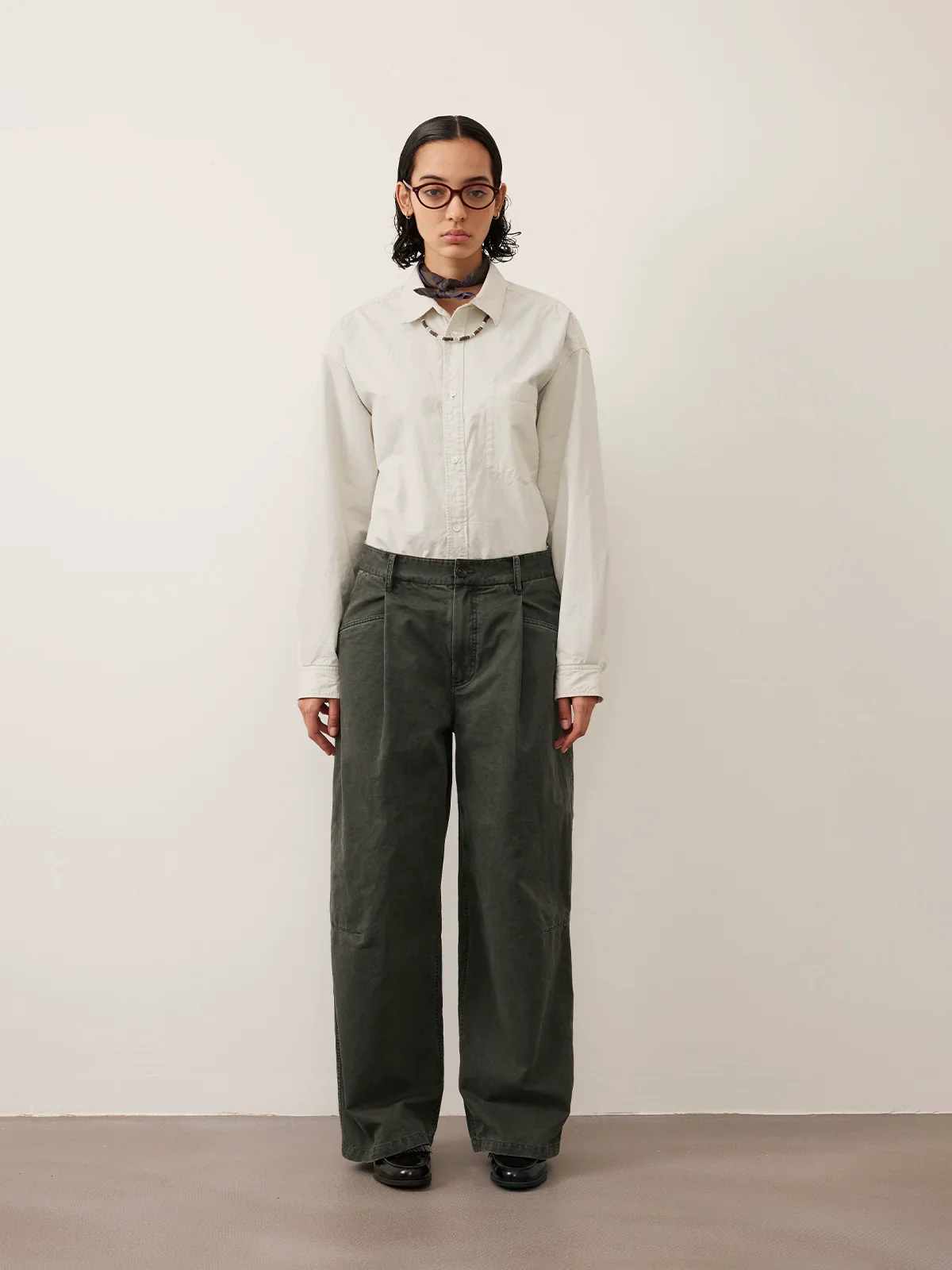 Washed Twill Single-Pleat Wide-Leg Trousers - Image 4