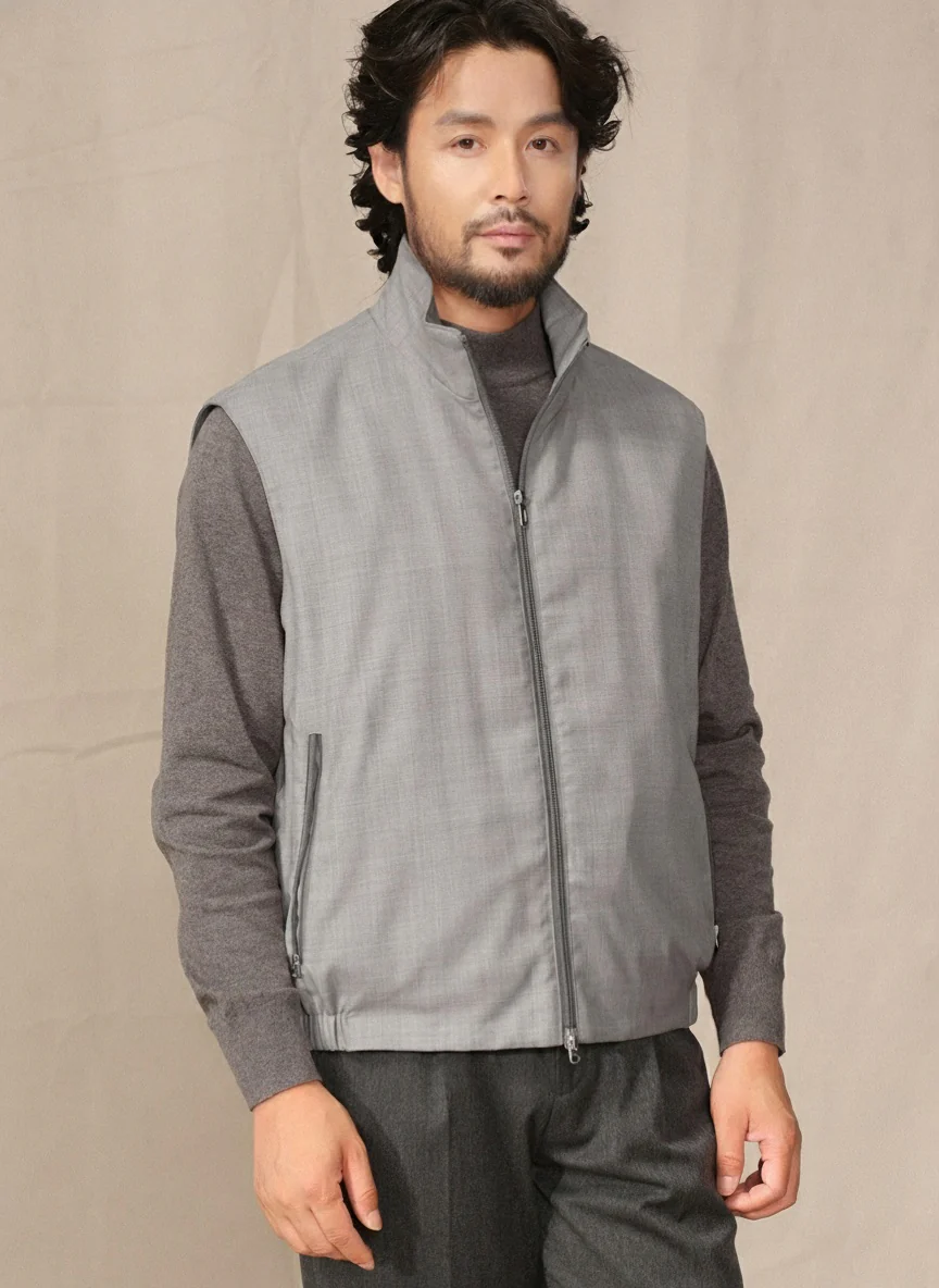 Water-Repellent Wool-Blend Stand-Collar Vest - Image 2