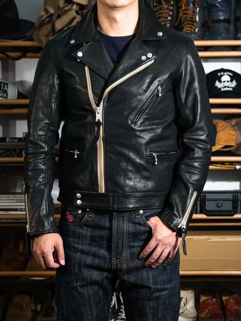 Waxed Calfskin Double Rider Jacket