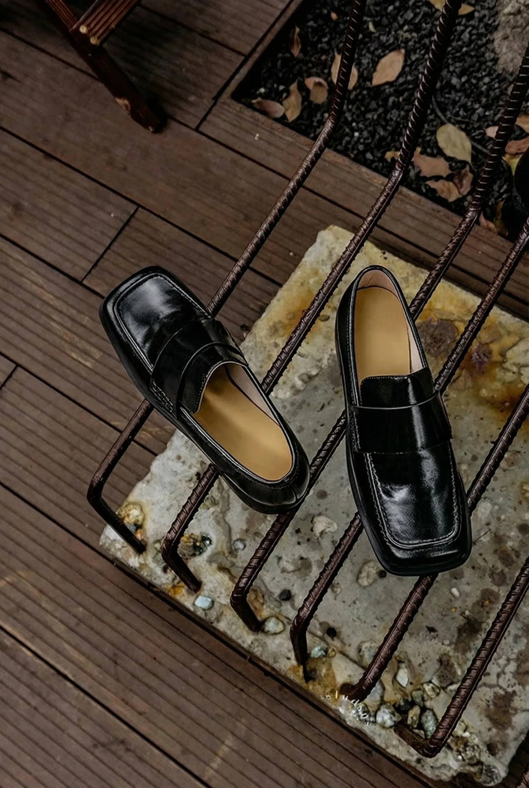 Waxed Leather Square-Toe Loafers