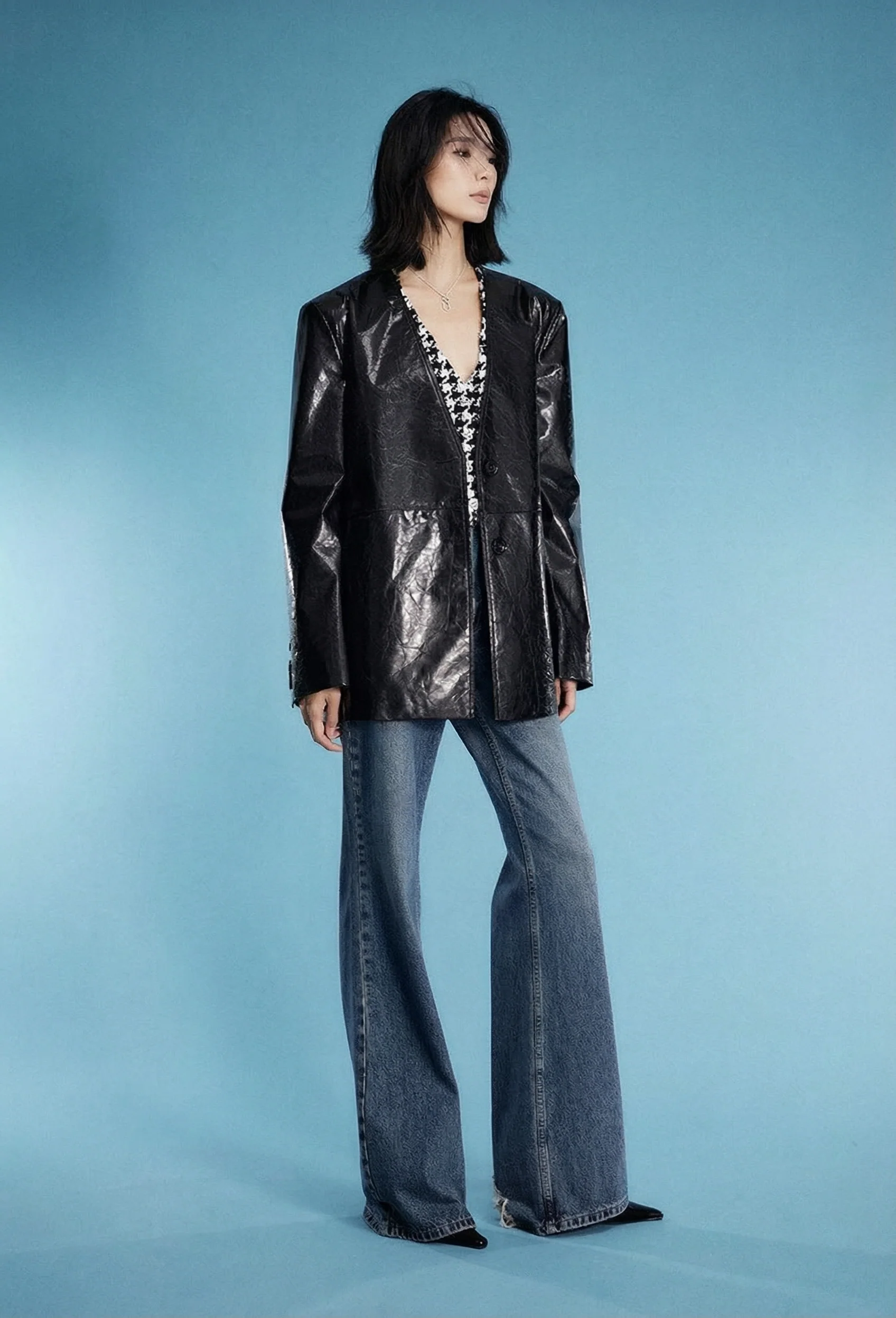 Waxy Lambskin V‑Neck Jacket - Image 5