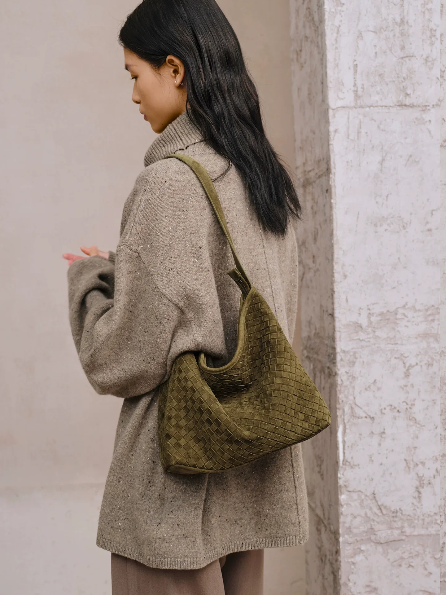 Weili Woven Suede Hobo Tote