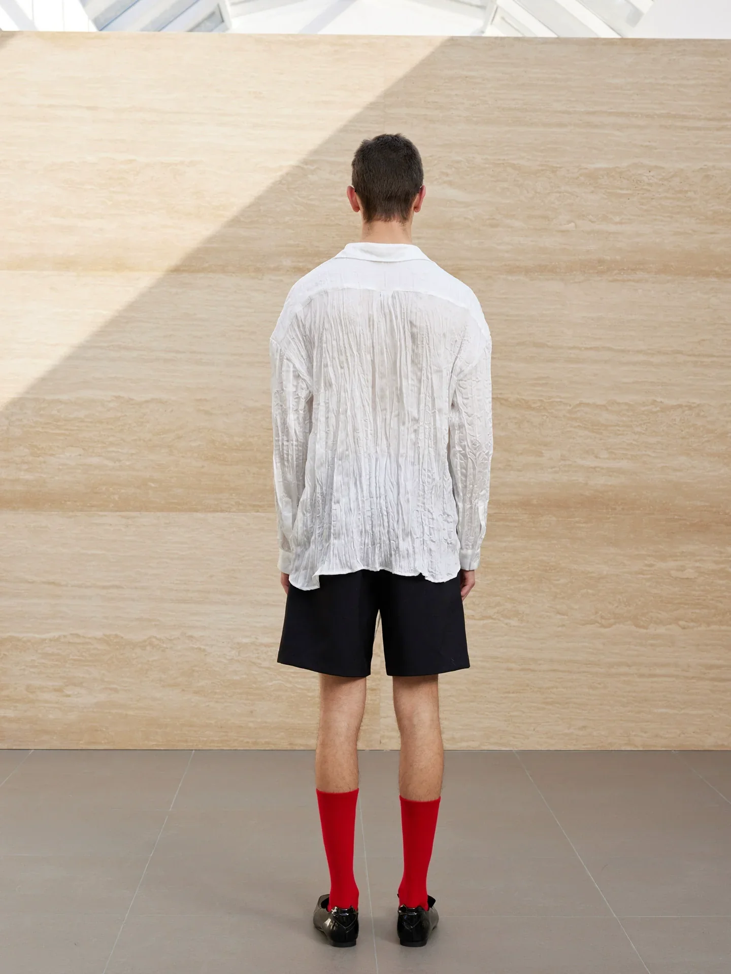 White Crinkled Tie-Neck Shirt - Image 5