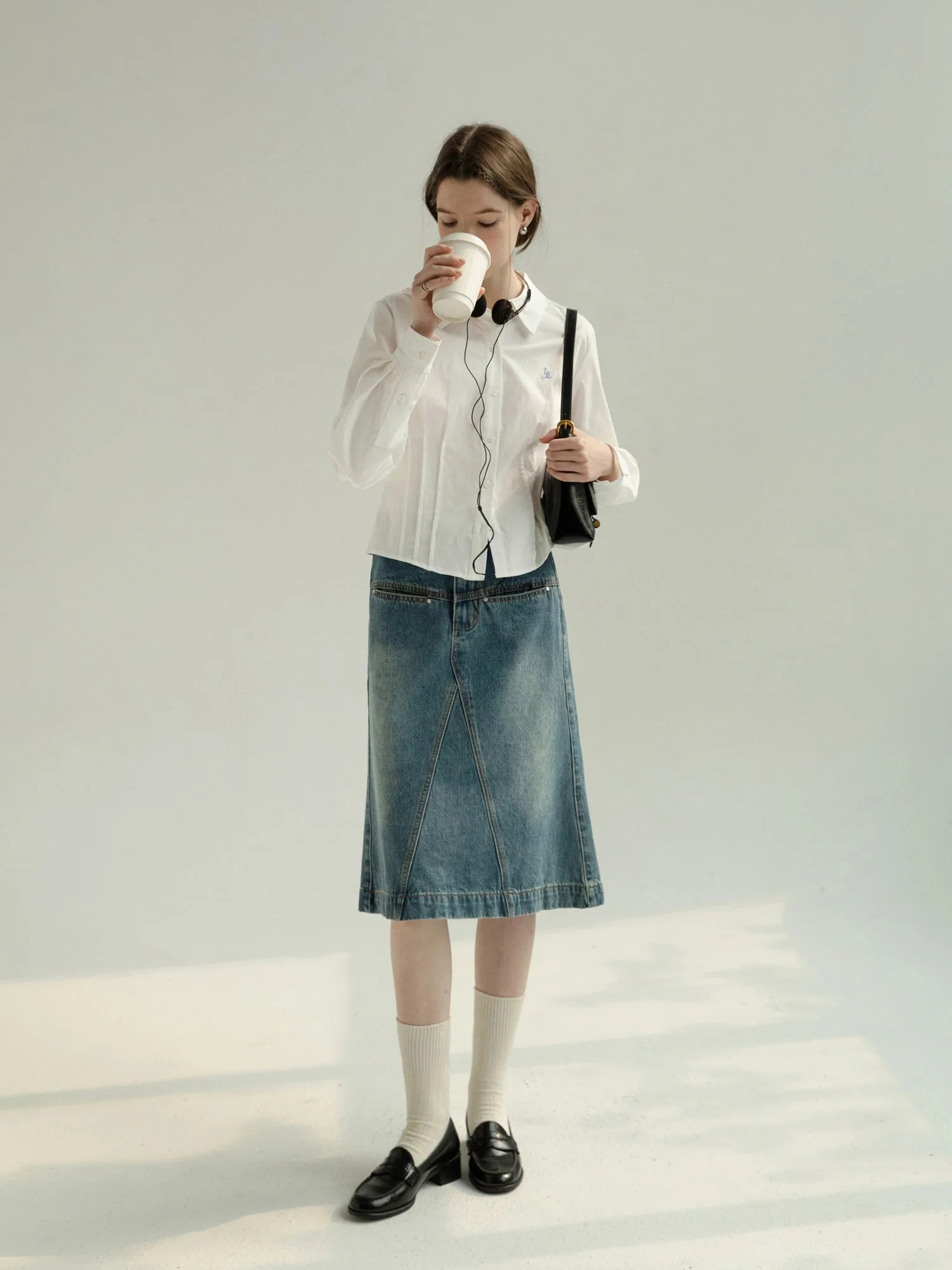 White Denim Fishtail Skirt - Image 5