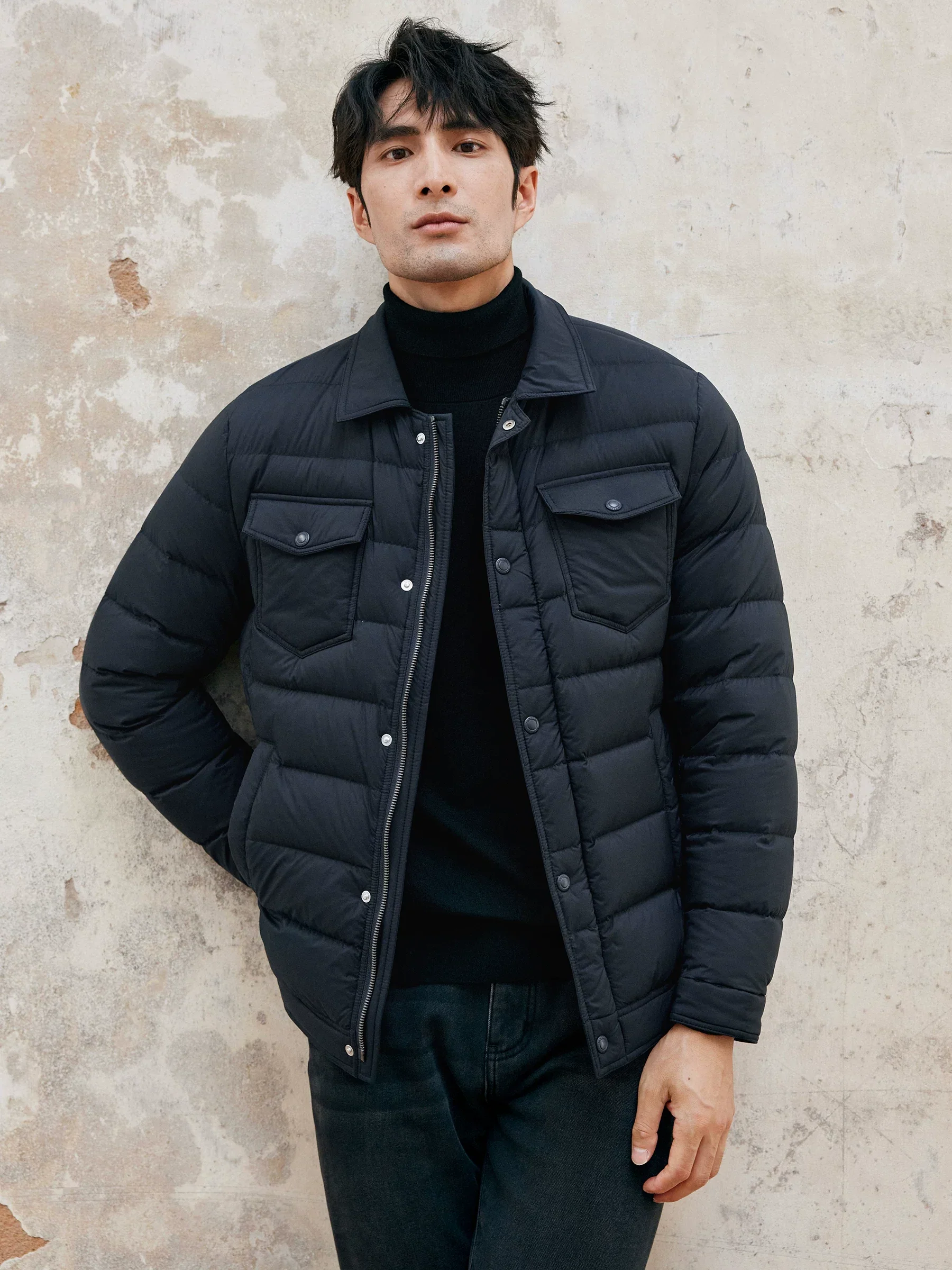White Goose Down Shirt-Collar Puffer Jacket - Image 3