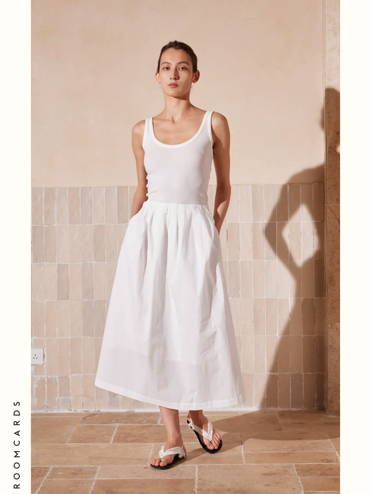 White Seersucker A-Line Midi Skirt - Image 2