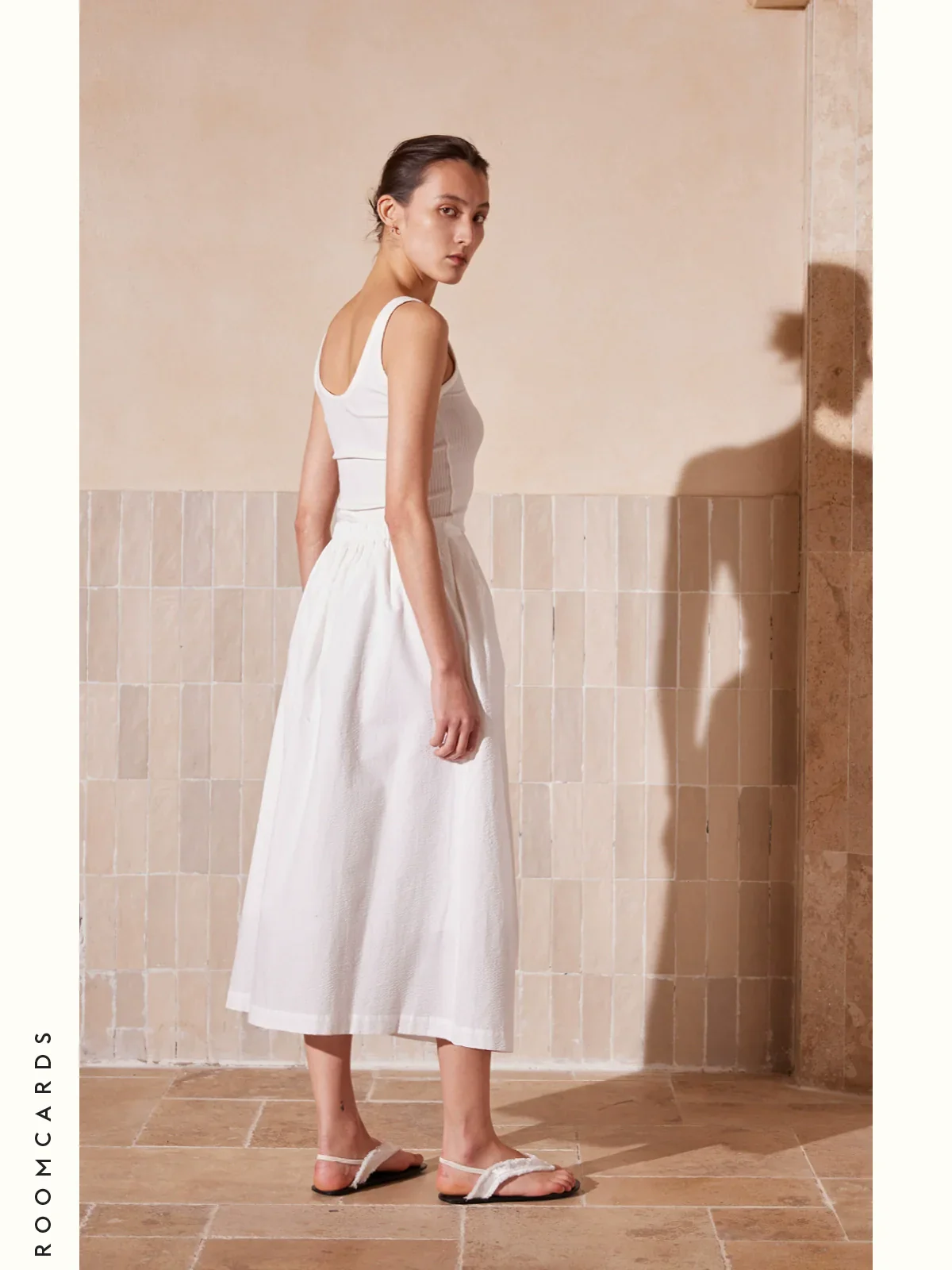 White Seersucker A-Line Midi Skirt - Image 3