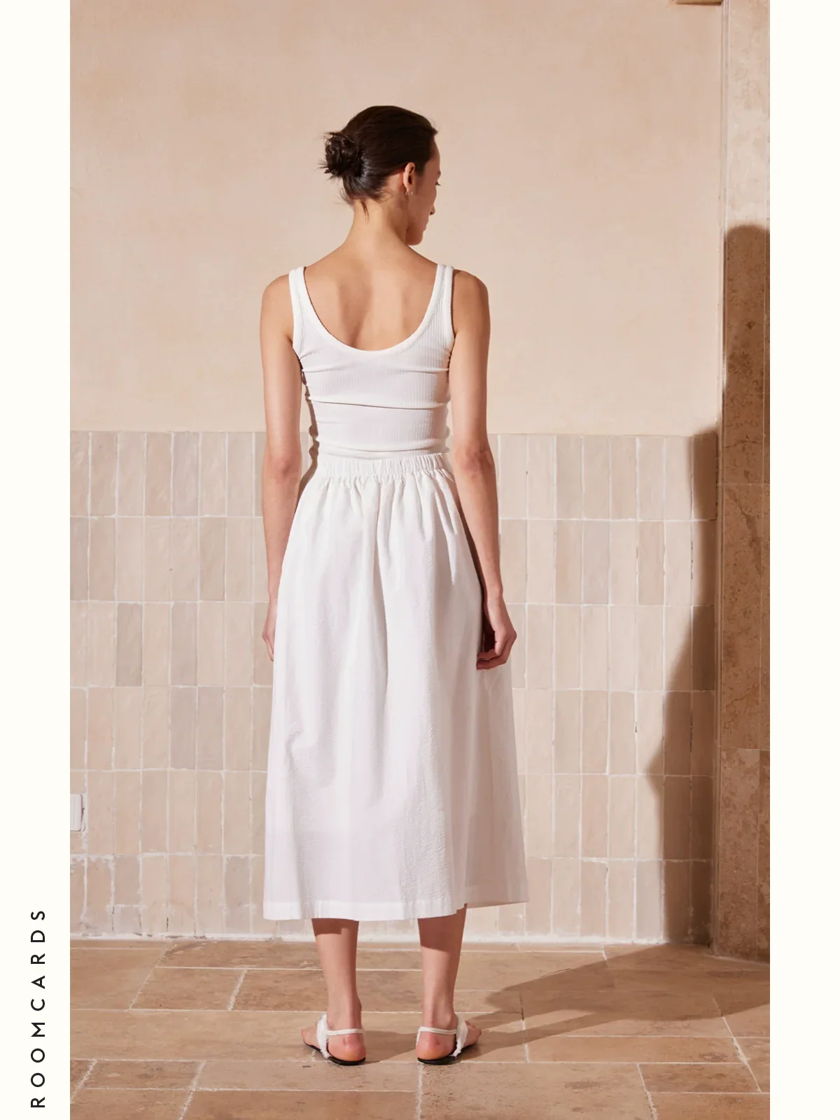 White Seersucker A-Line Midi Skirt - Image 4
