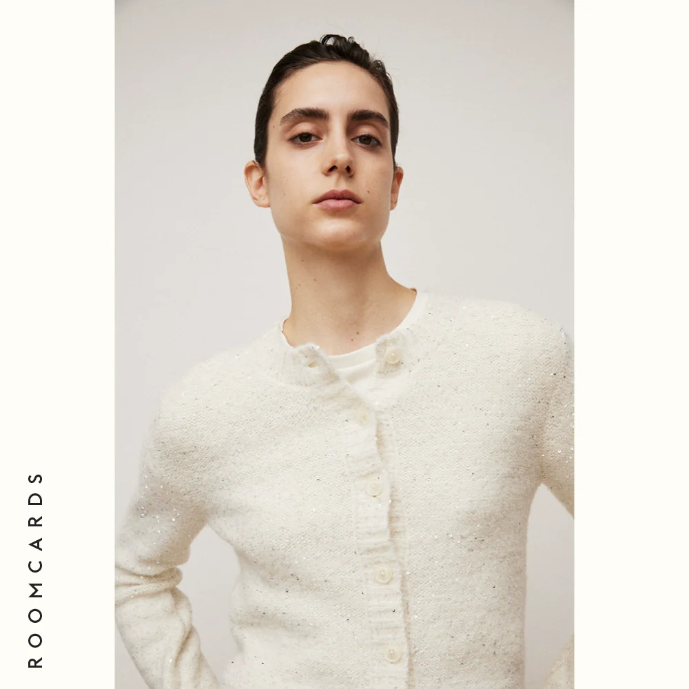 White Sequined Alpaca Knit Cardigan - Image 5