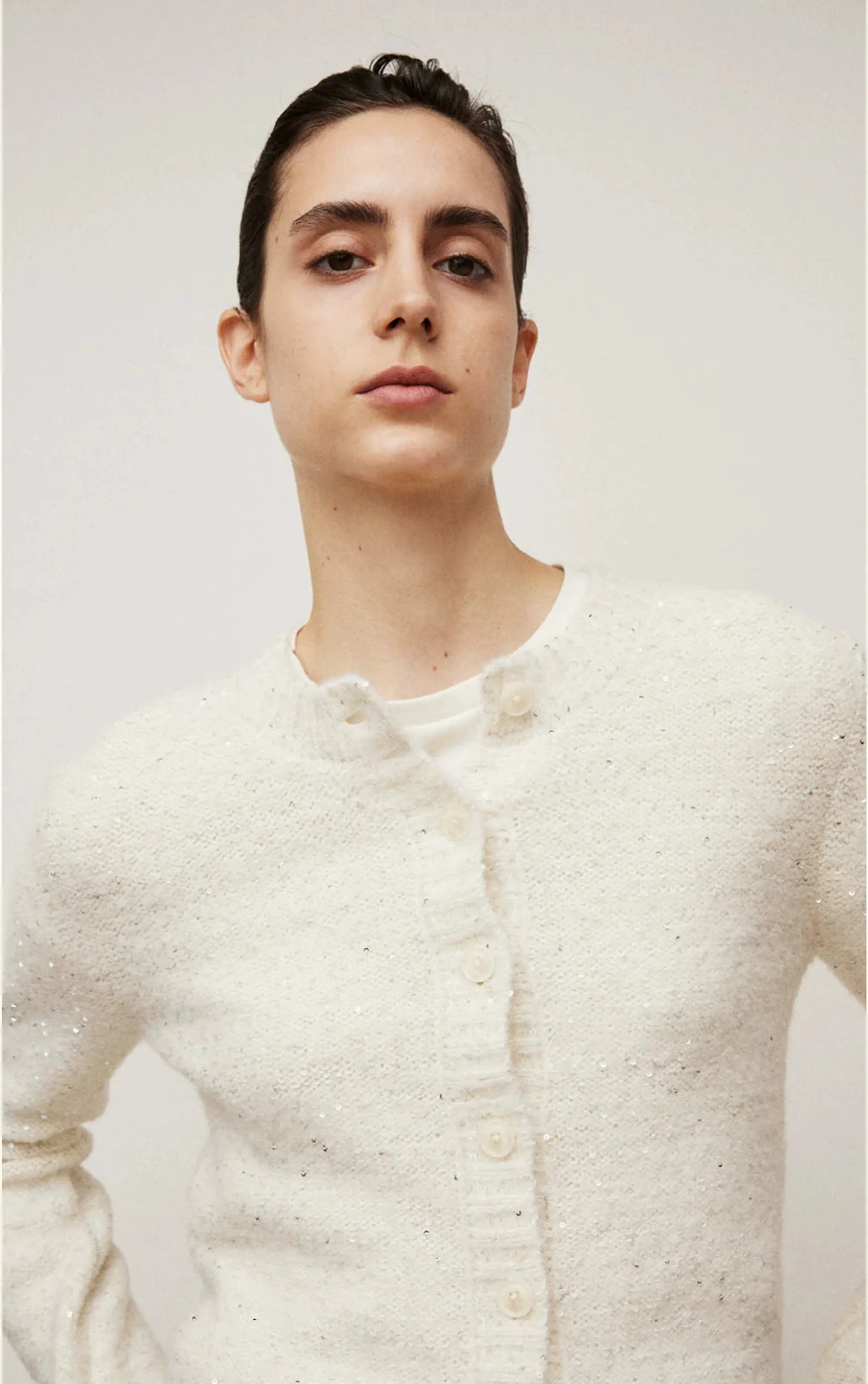 White Sequined Alpaca Knit Cardigan - Image 6