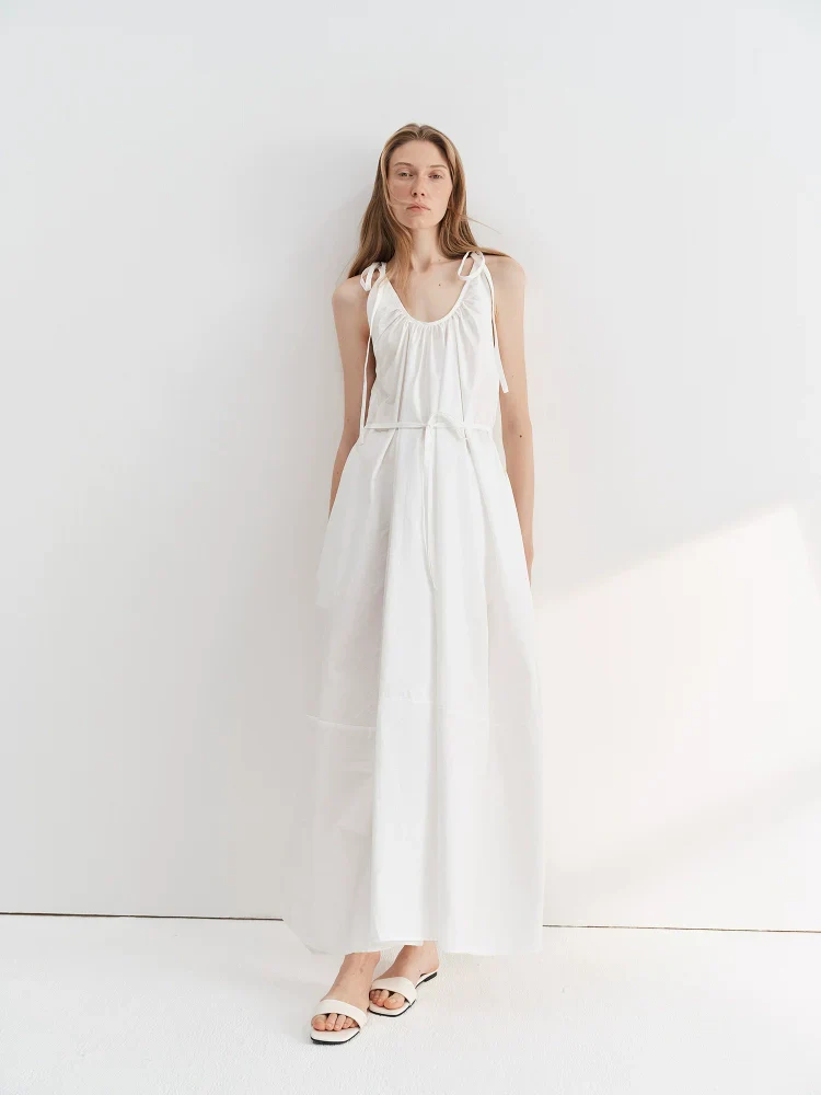 White Tie-Strap Maxi Dress - Image 2