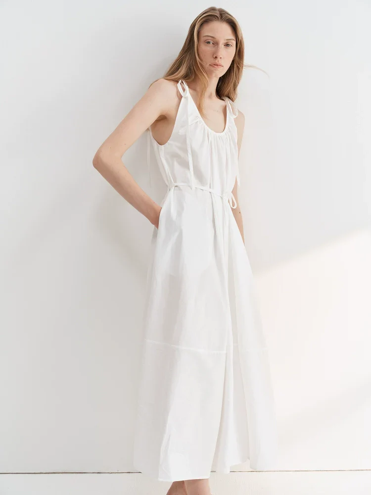 White Tie-Strap Maxi Dress - Image 3