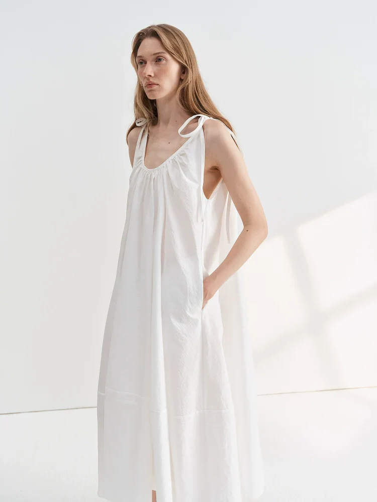White Tie-Strap Maxi Dress - Image 4