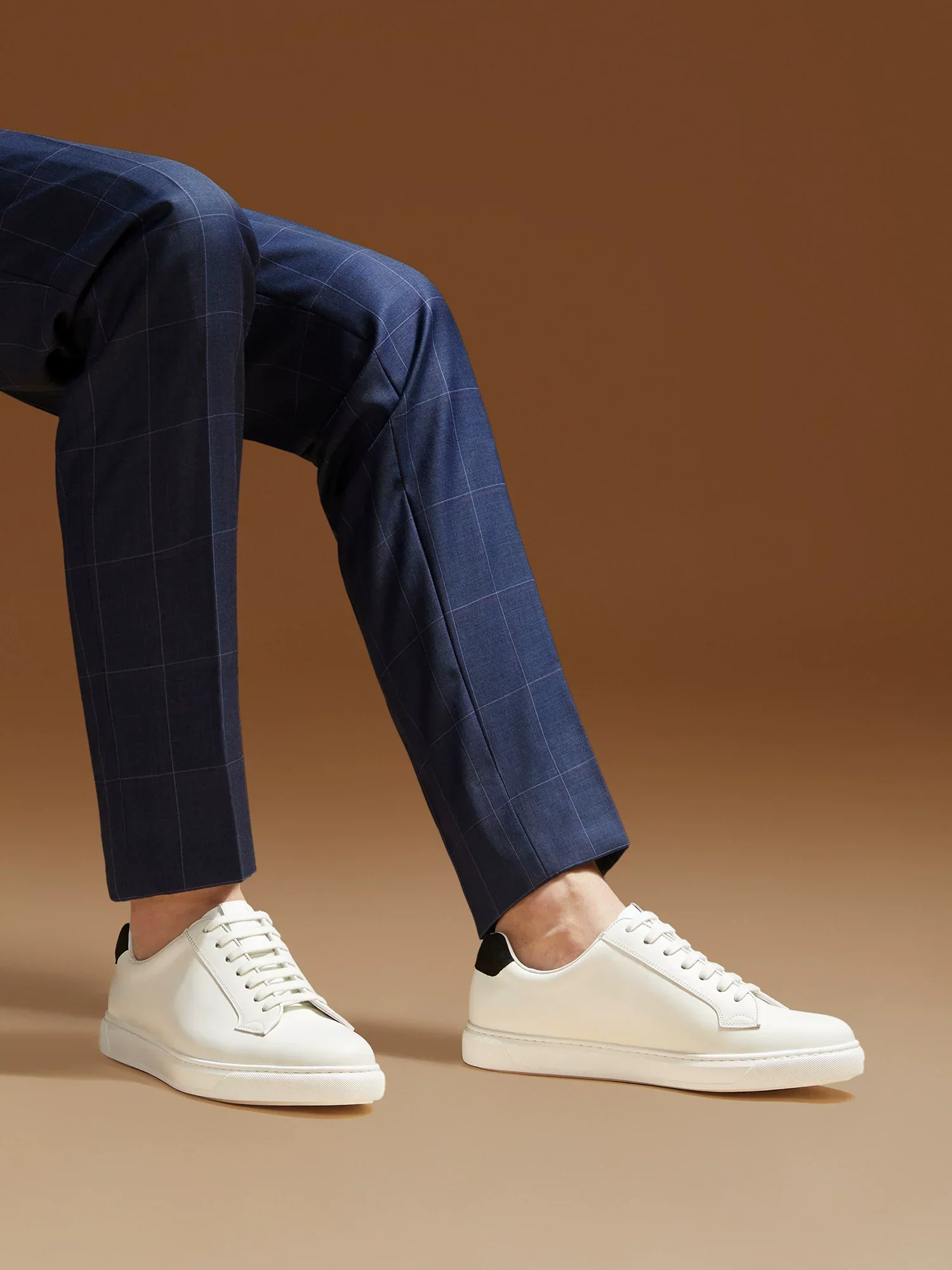 White Top-Grain Leather Low-Top Sneaker with Black Heel Tab