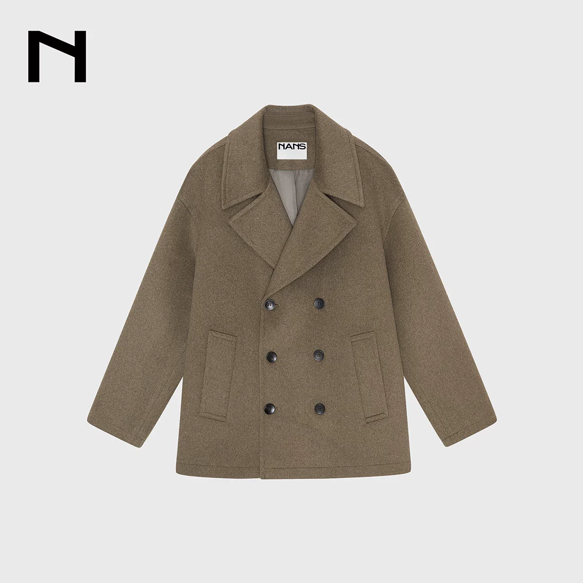 Wide Lapel Double-Breasted Wool Coat - Image 7