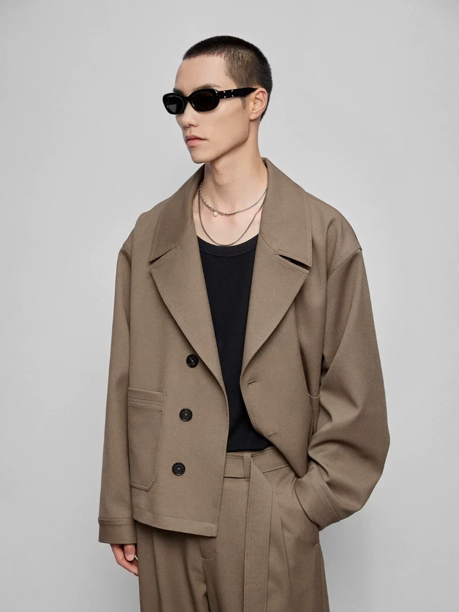 Wide Lapel Three-Button Twill Jacket
