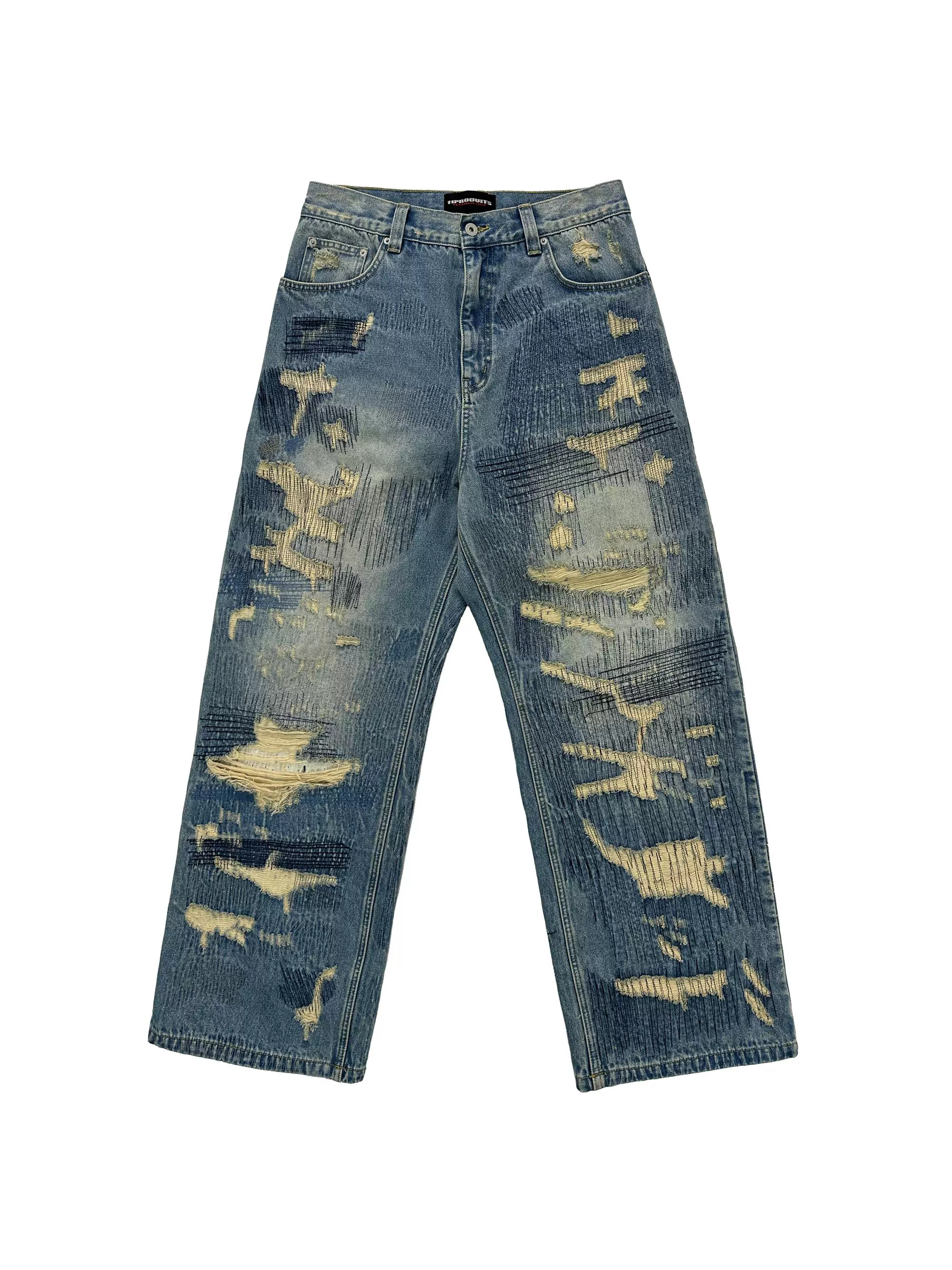 Wide-Leg Distressed Denim Jeans