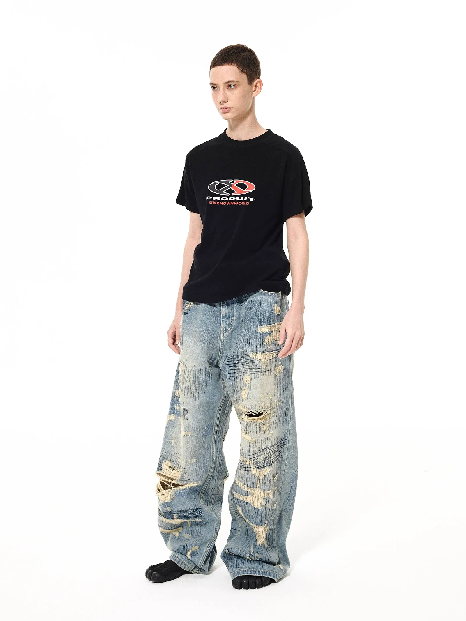 Wide-Leg Distressed Denim Jeans - Image 5