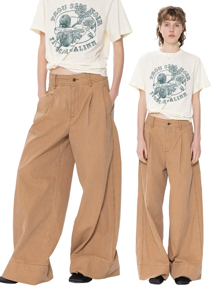 Wide-Leg Khaki Trousers