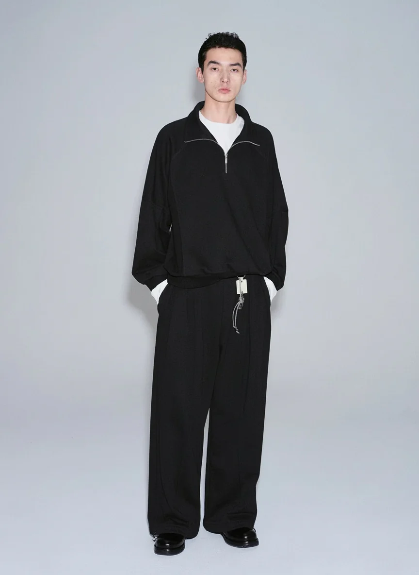 Wide-Leg Pleated Drawstring Trousers - Image 2