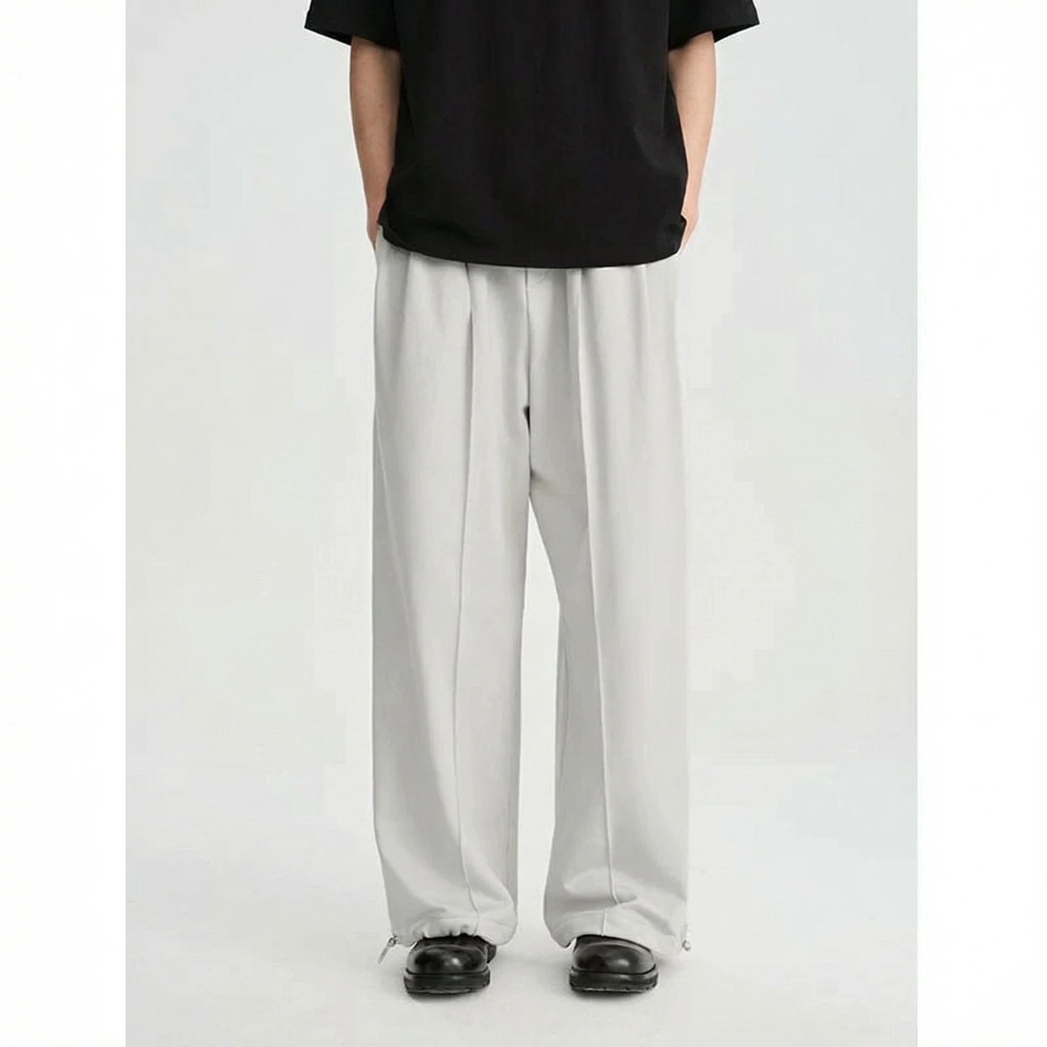 Wide-Leg Pleated Drawstring Trousers - Image 4
