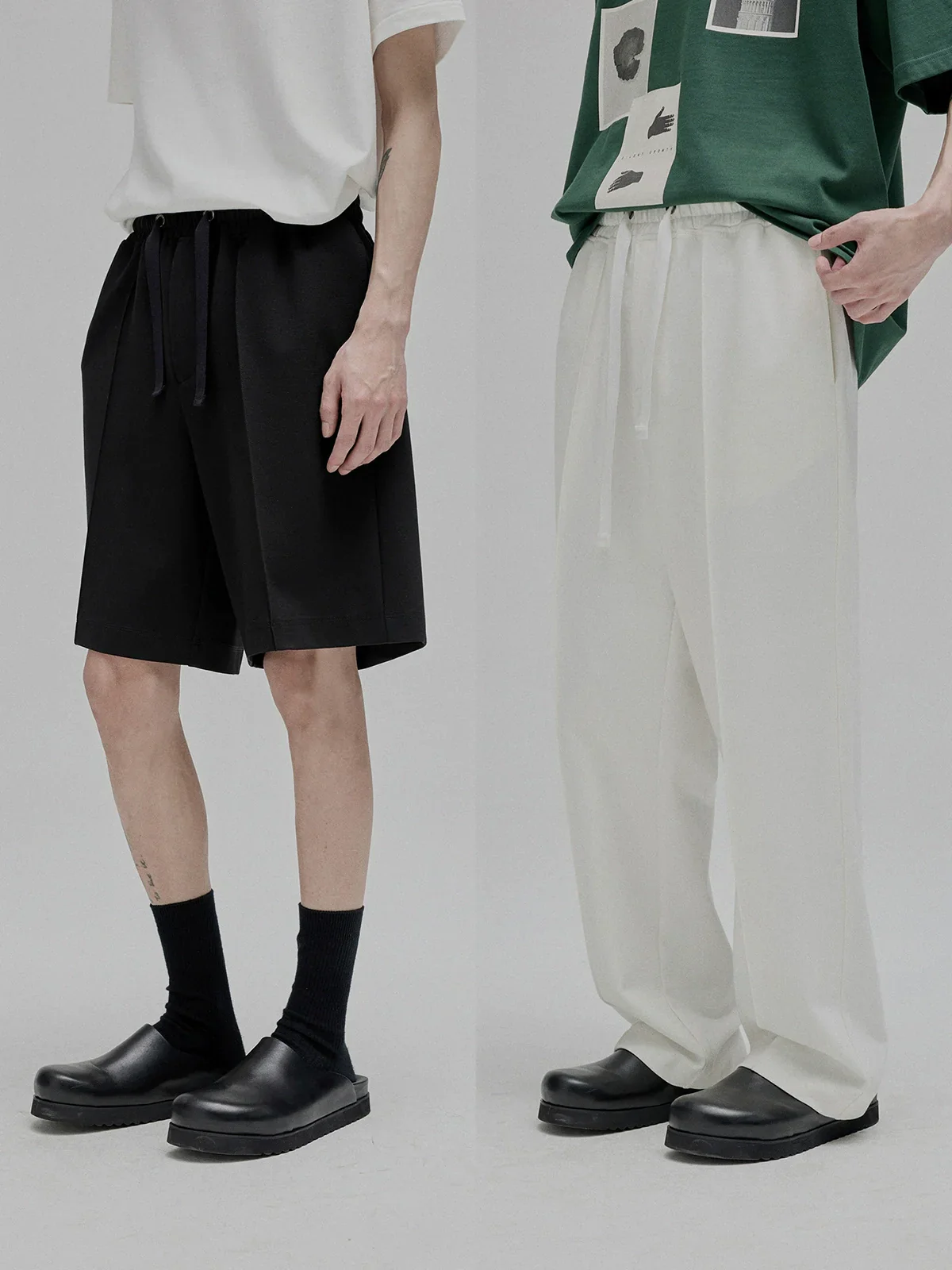 Wide-Leg Roman Knit Drawstring Trousers & Shorts