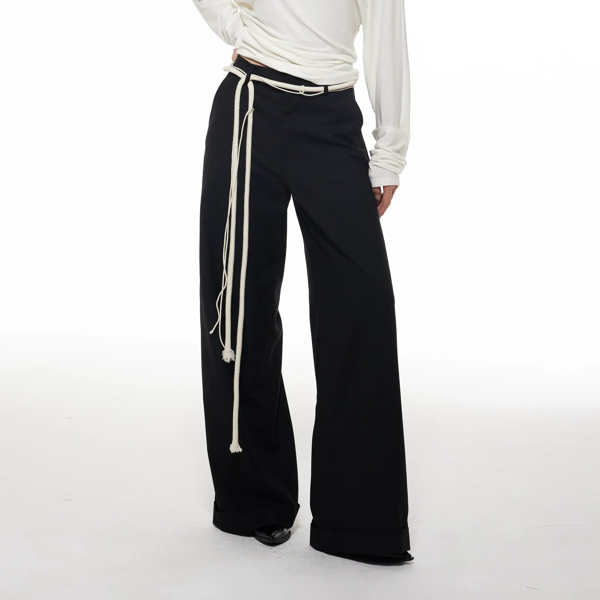 Wide-Leg Rope Belt Trousers - Image 2