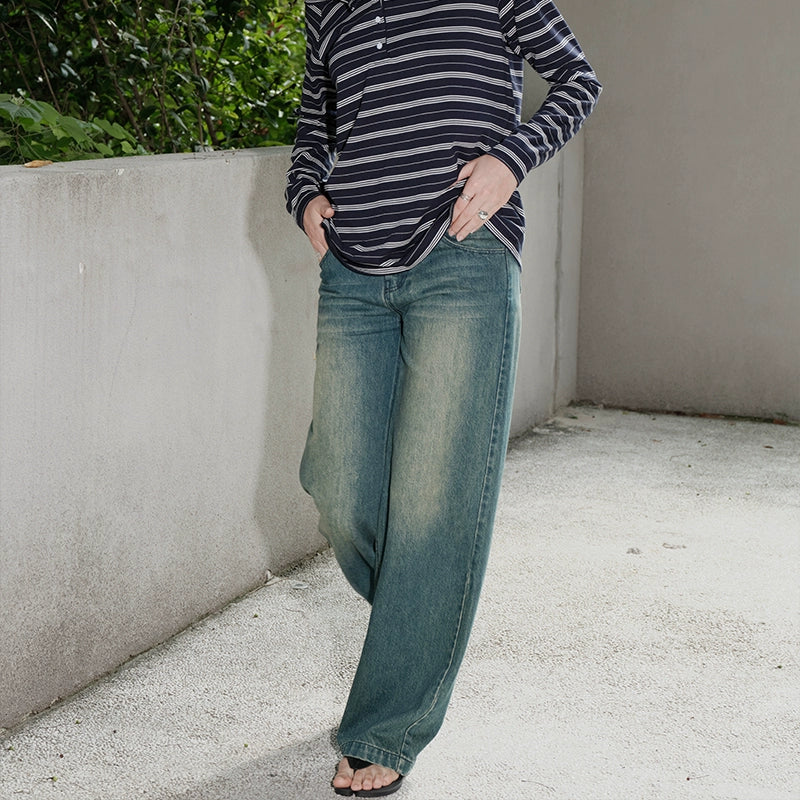 Wide-Leg Washed Denim Jeans