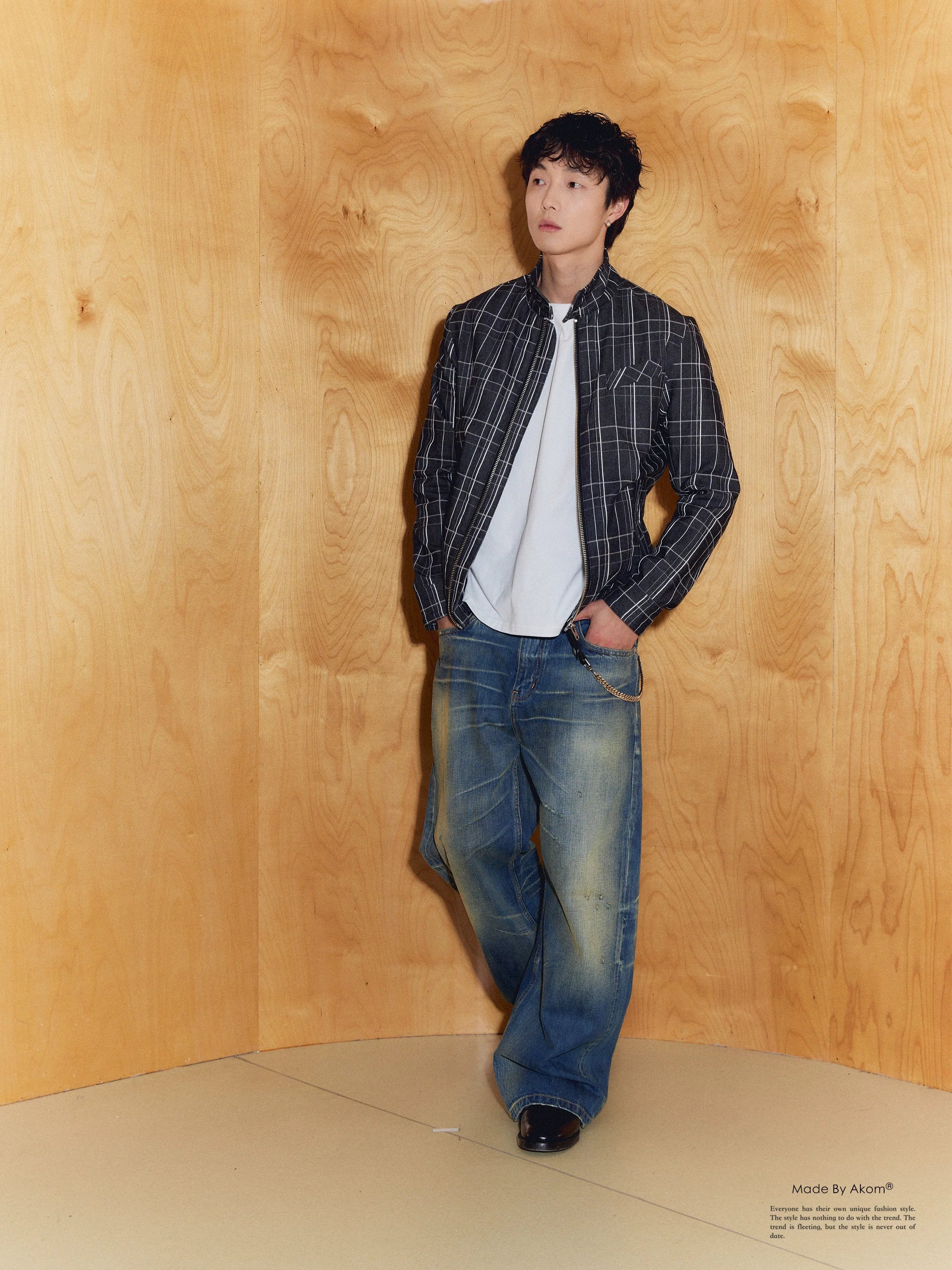 Windowpane Check Harrington Jacket - Image 3