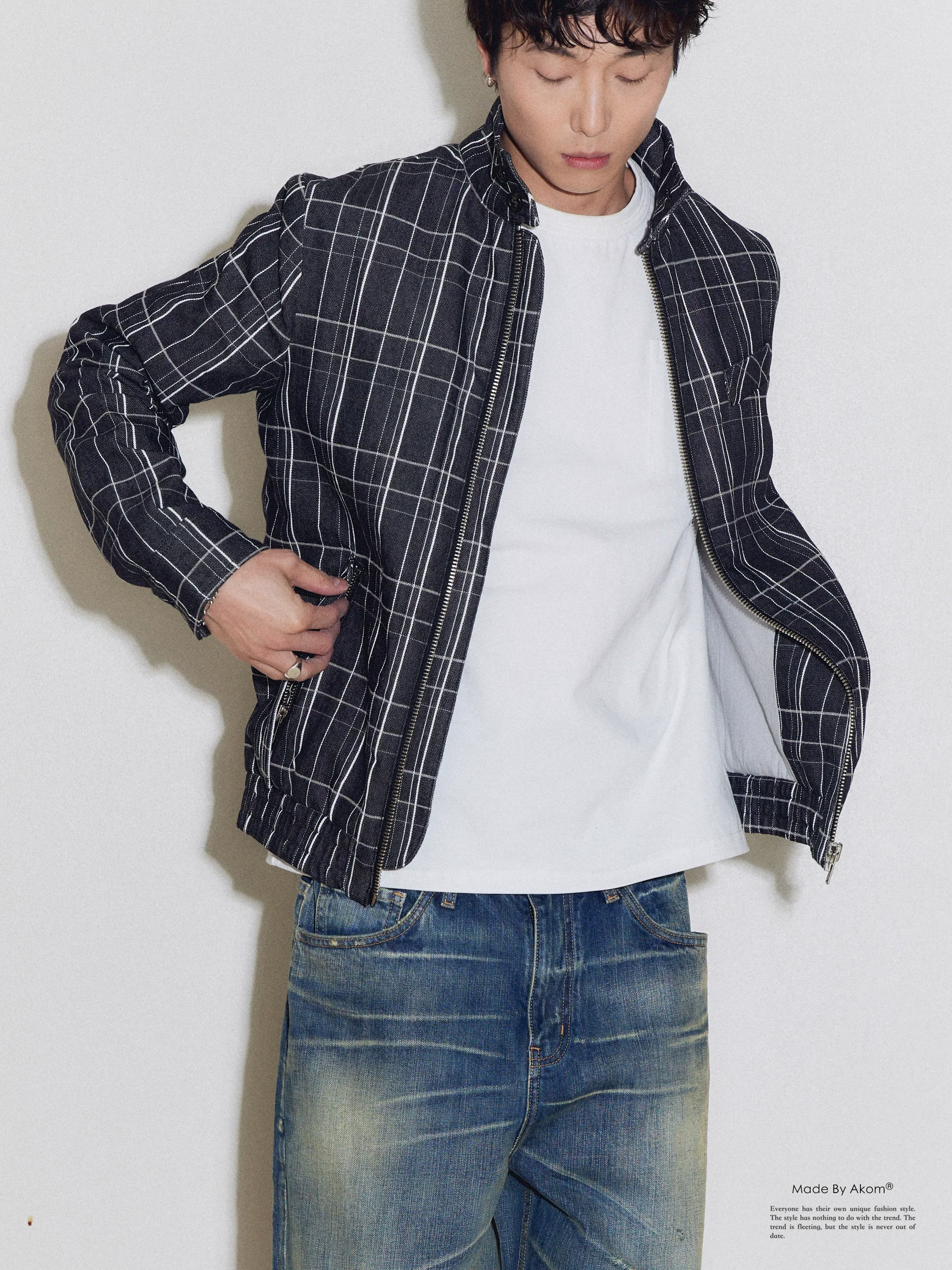 Windowpane Check Harrington Jacket - Image 4