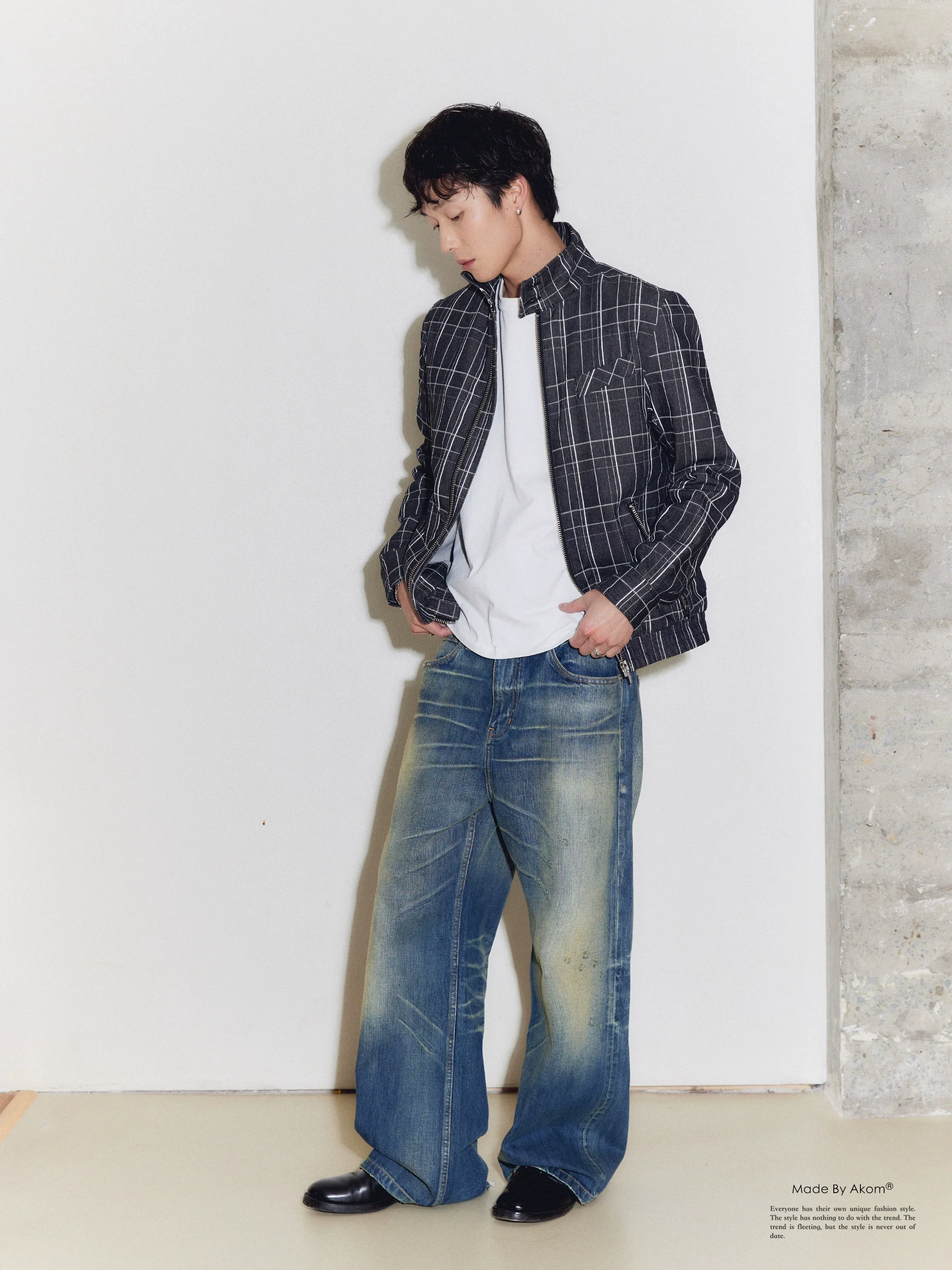 Windowpane Check Harrington Jacket - Image 5