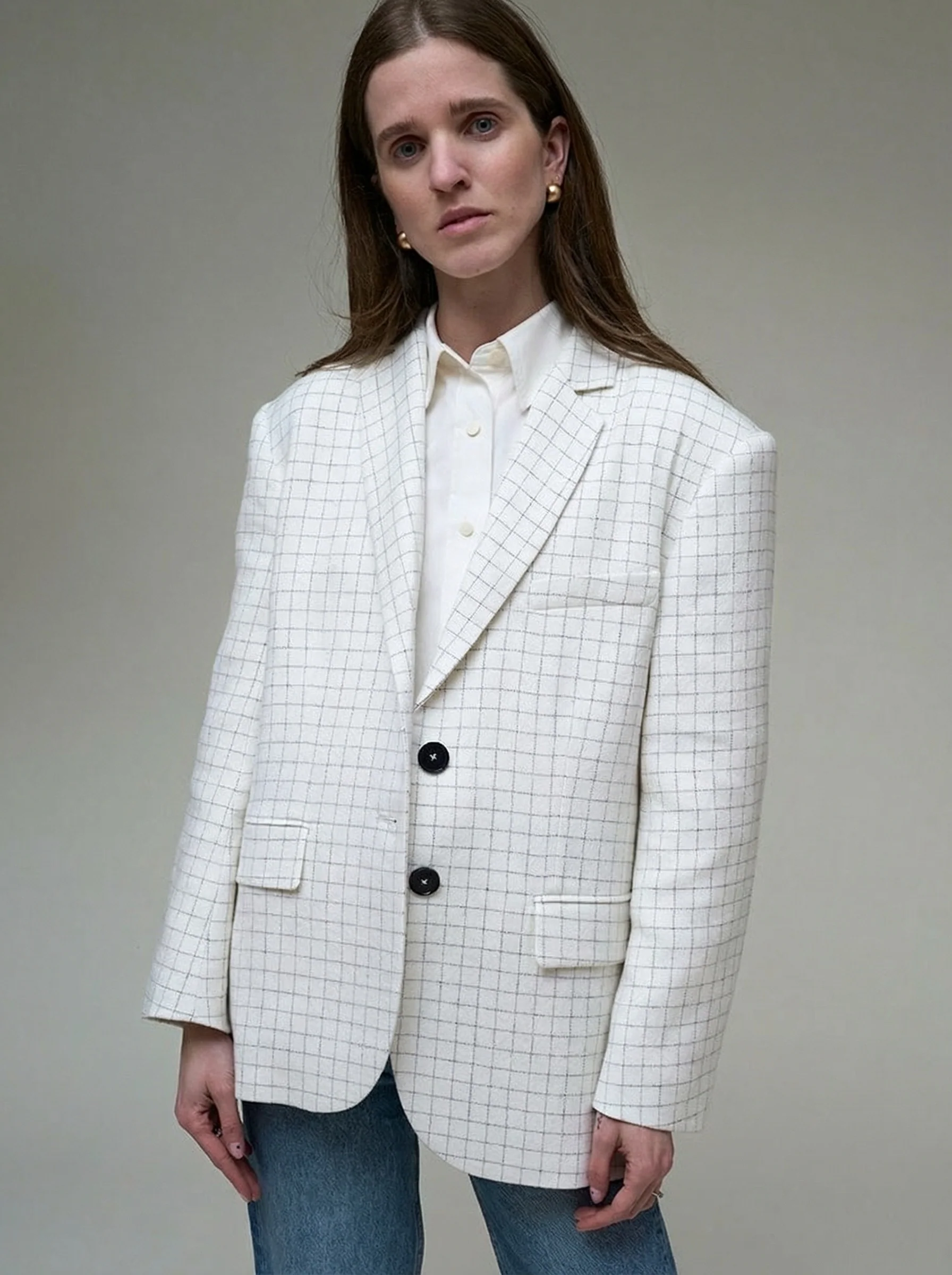 Windowpane Wool-Tencel Blazer