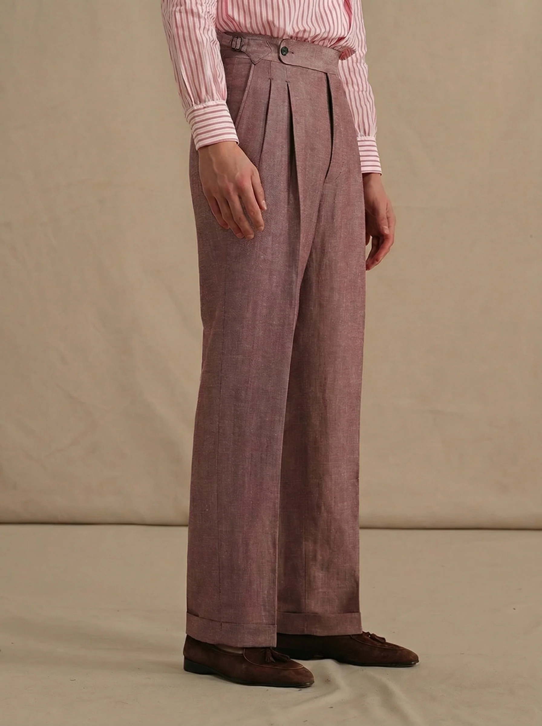 Wine-Red Double-Pleat Straight Trousers - Image 2