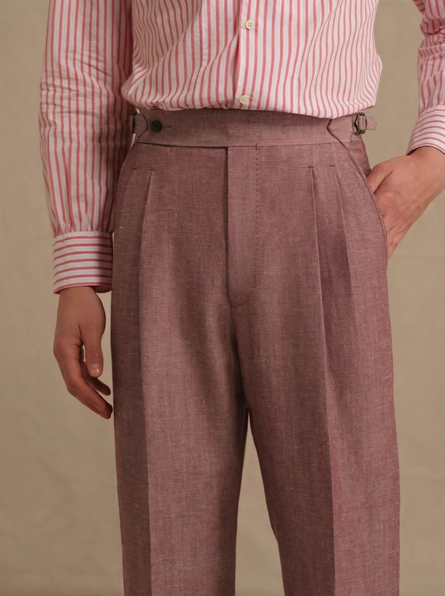 Wine-Red Double-Pleat Straight Trousers - Image 3