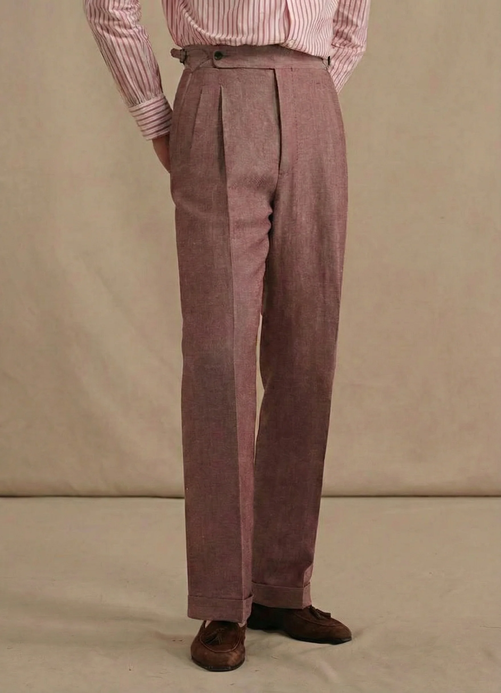 Wine-Red Double-Pleat Straight Trousers - Image 5