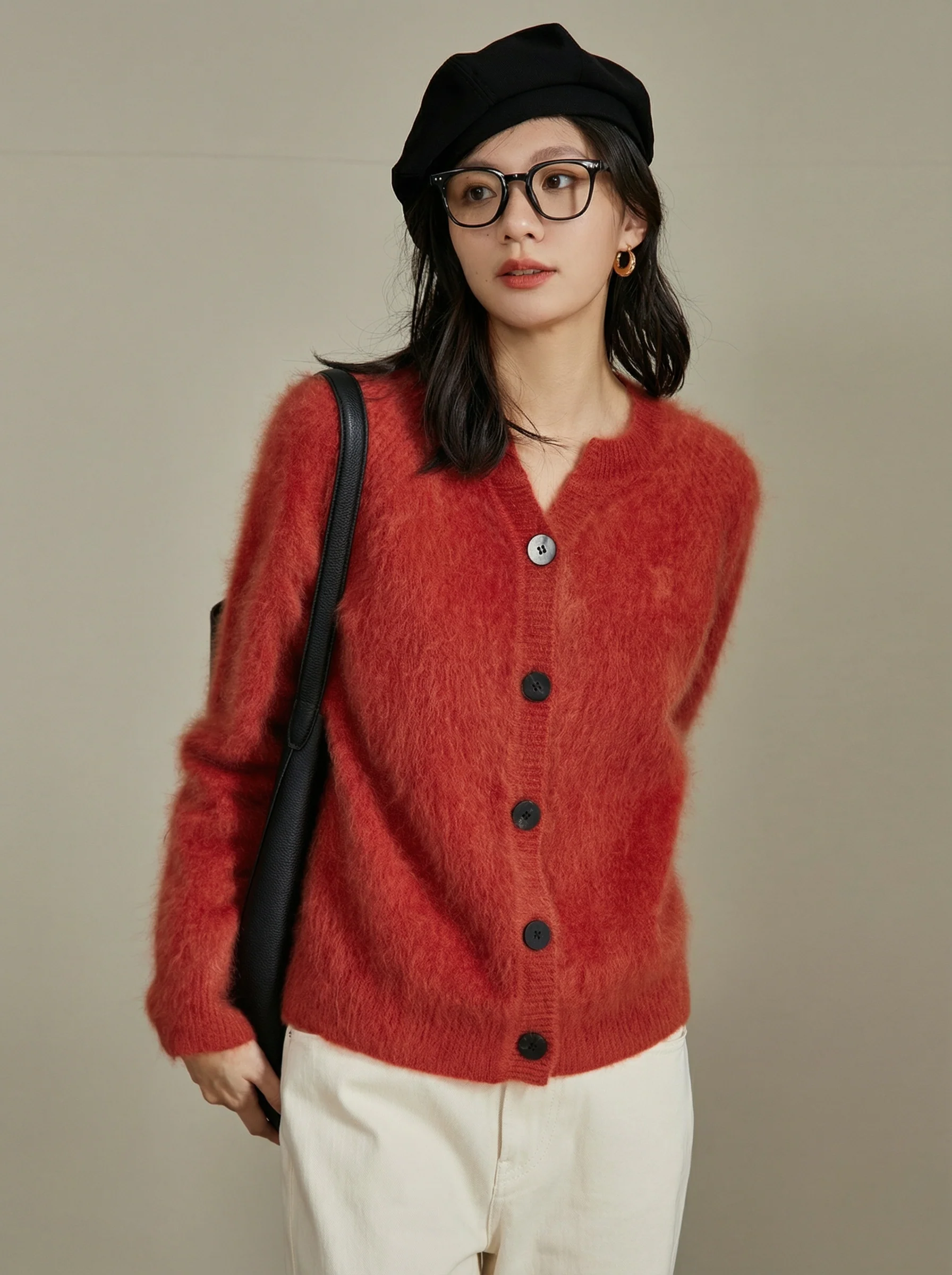 Winter Snow Brushed Cashmere V‑Neck Cardigan - Image 4