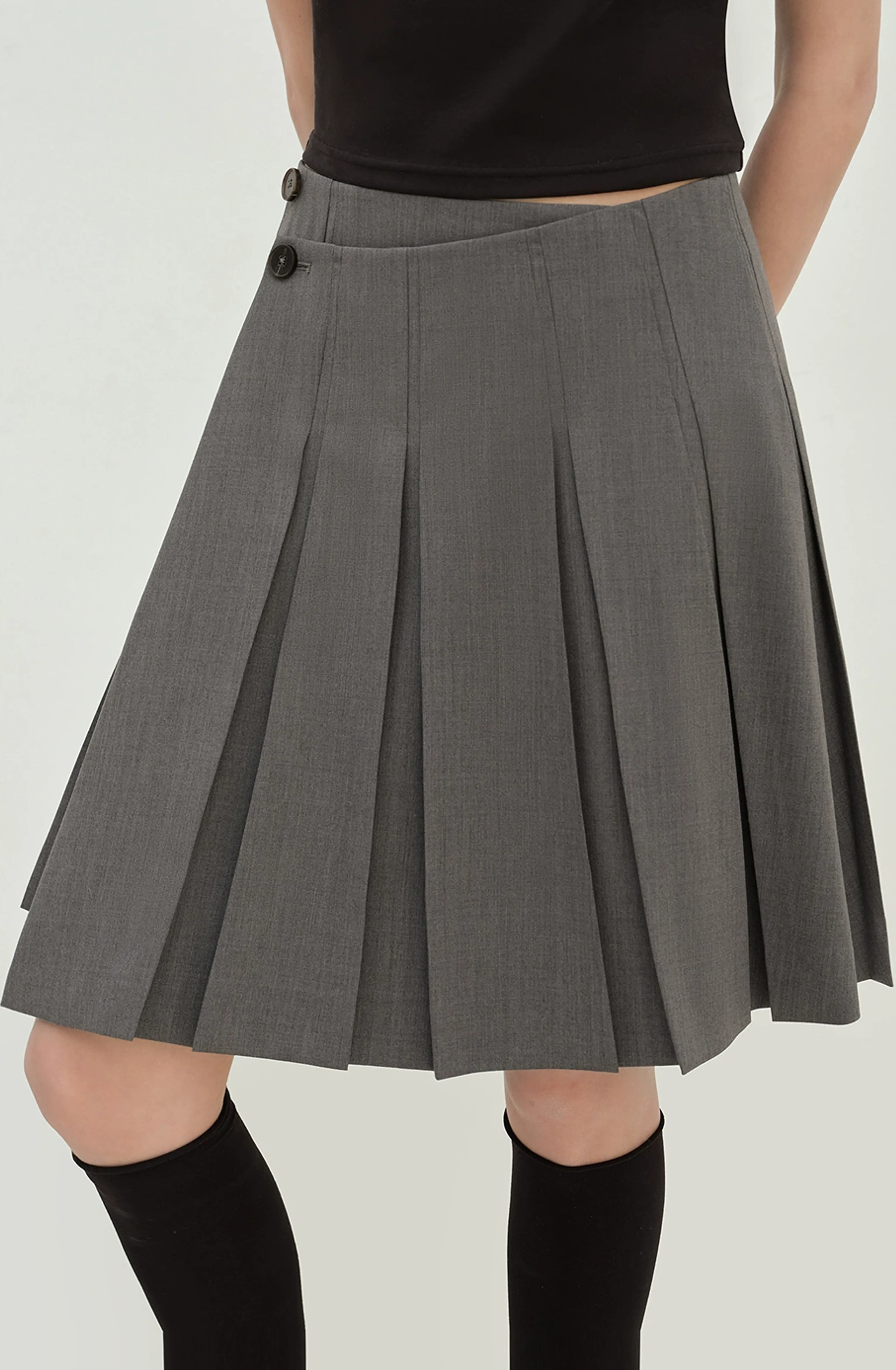 Wool-Blend Asymmetric Pleated Skirt - Image 2