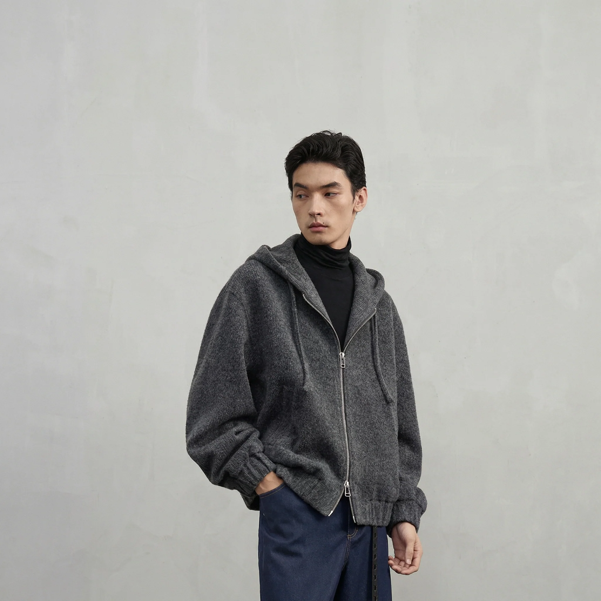 Wool-Blend Double-Zip Hooded Knit Cardigan - Image 4