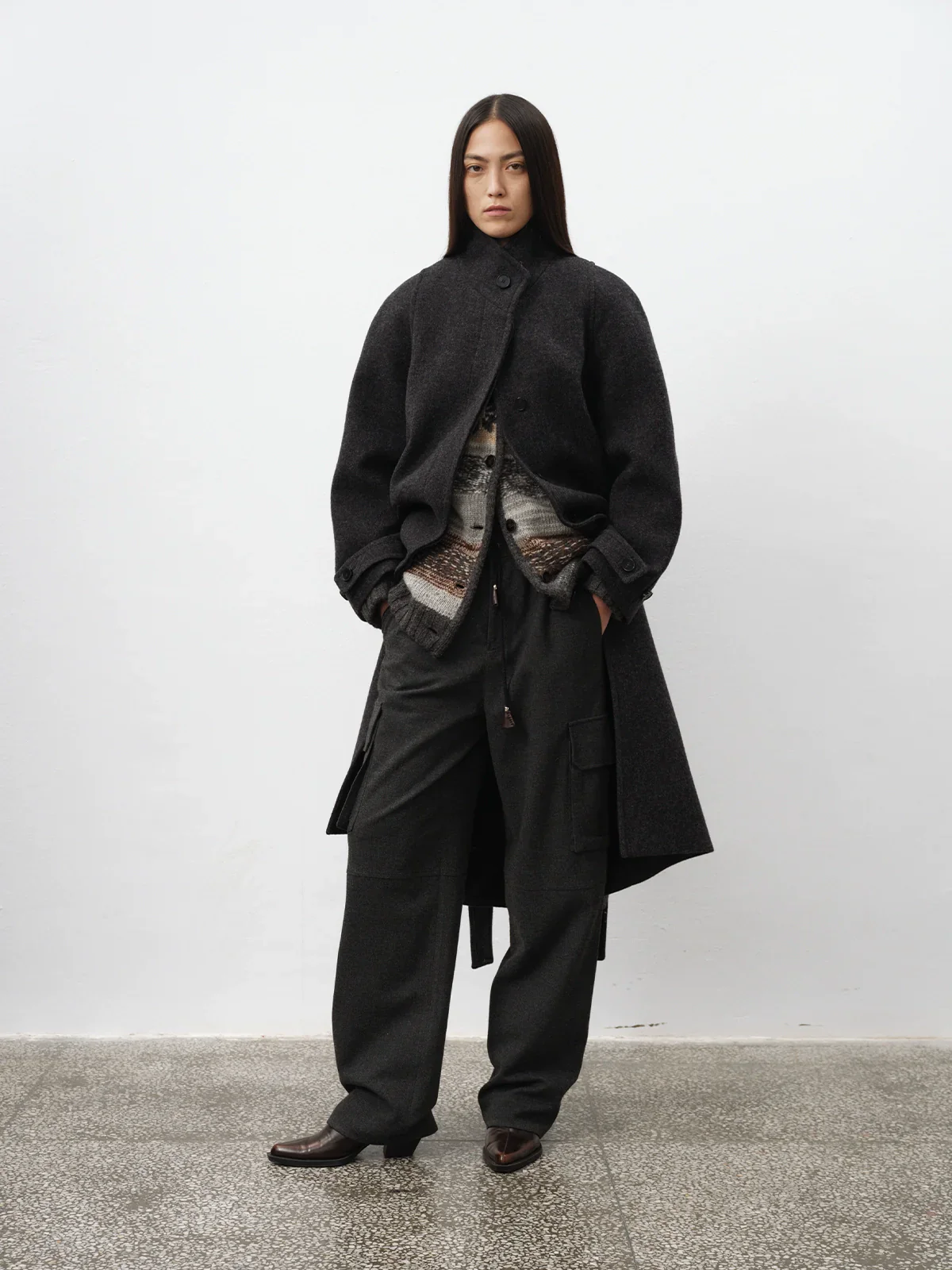 Wool-Blend Drawstring Cargo Pants