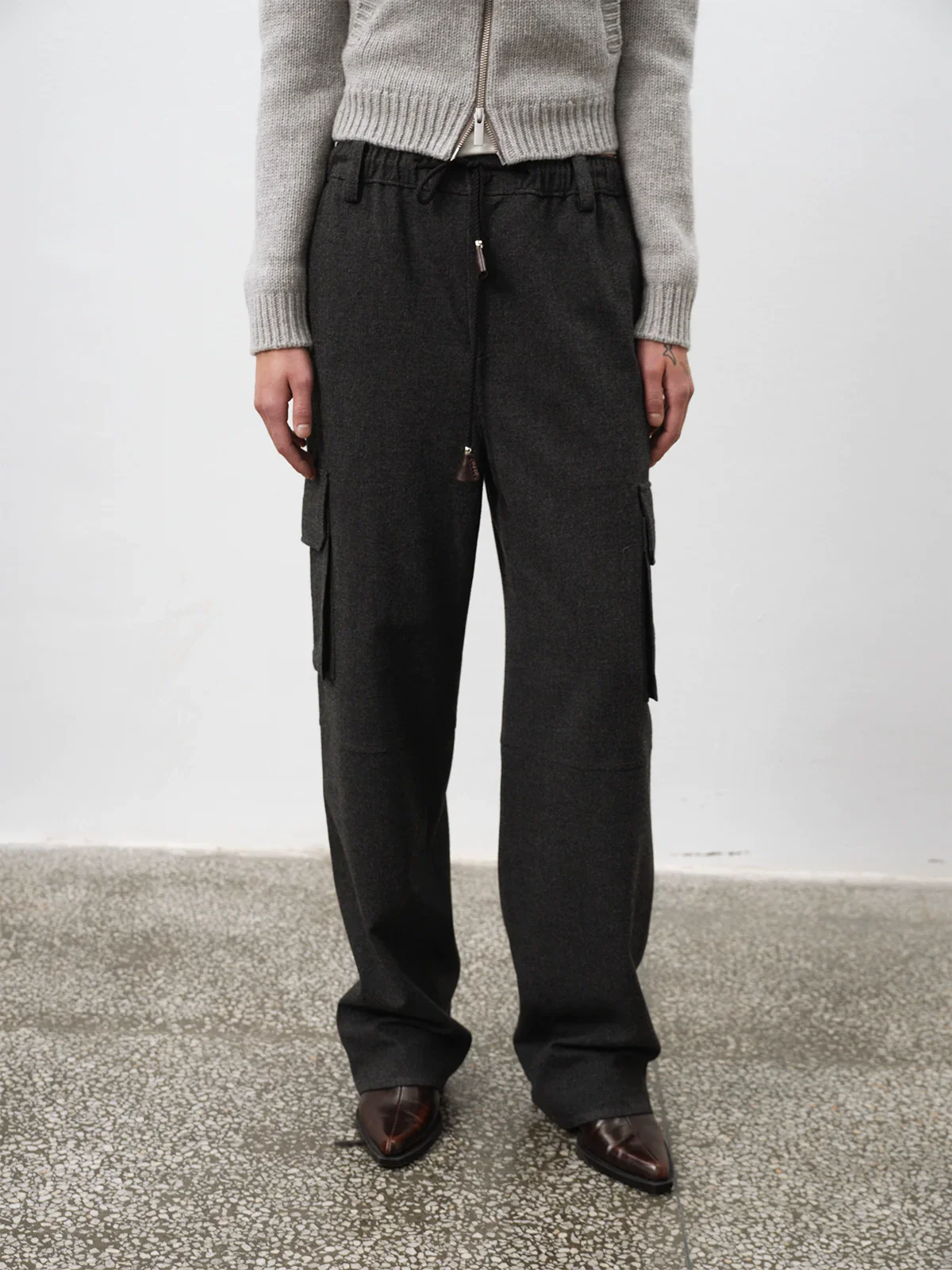 Wool-Blend Drawstring Cargo Pants - Image 2
