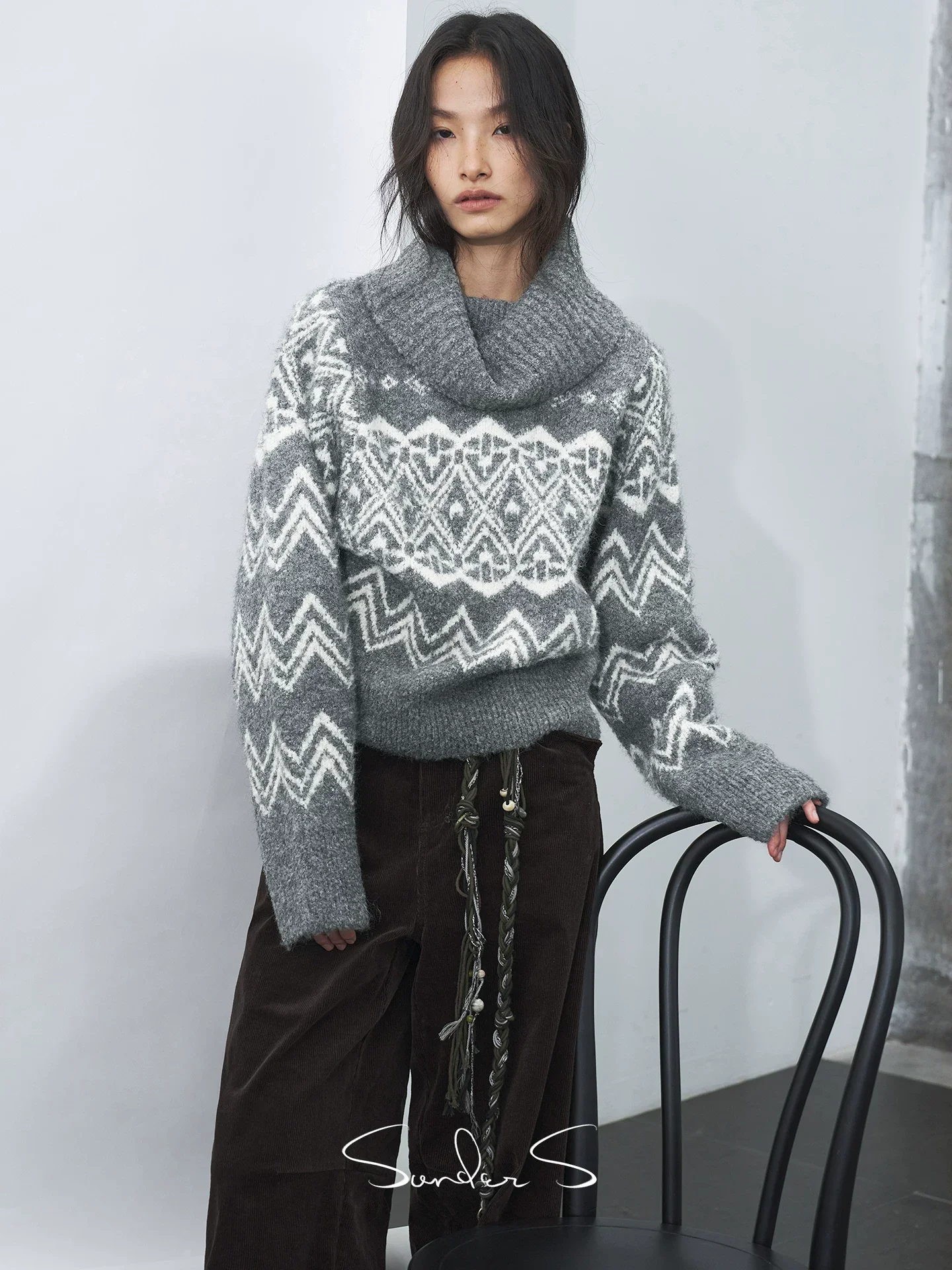 Wool-Blend Fair Isle Cowl-Neck Sweater