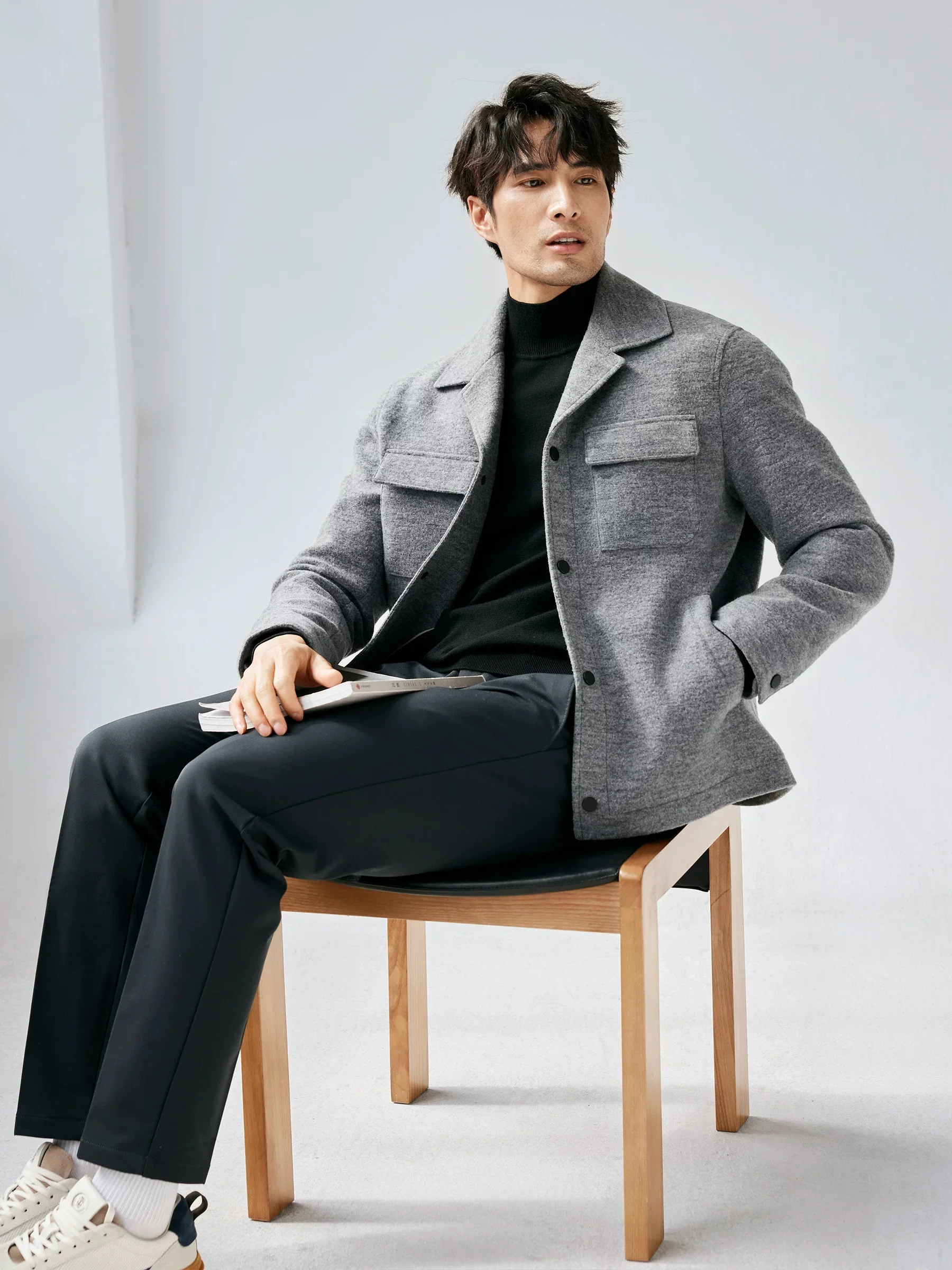 Wool Blend Snap-Front Overshirt Jacket