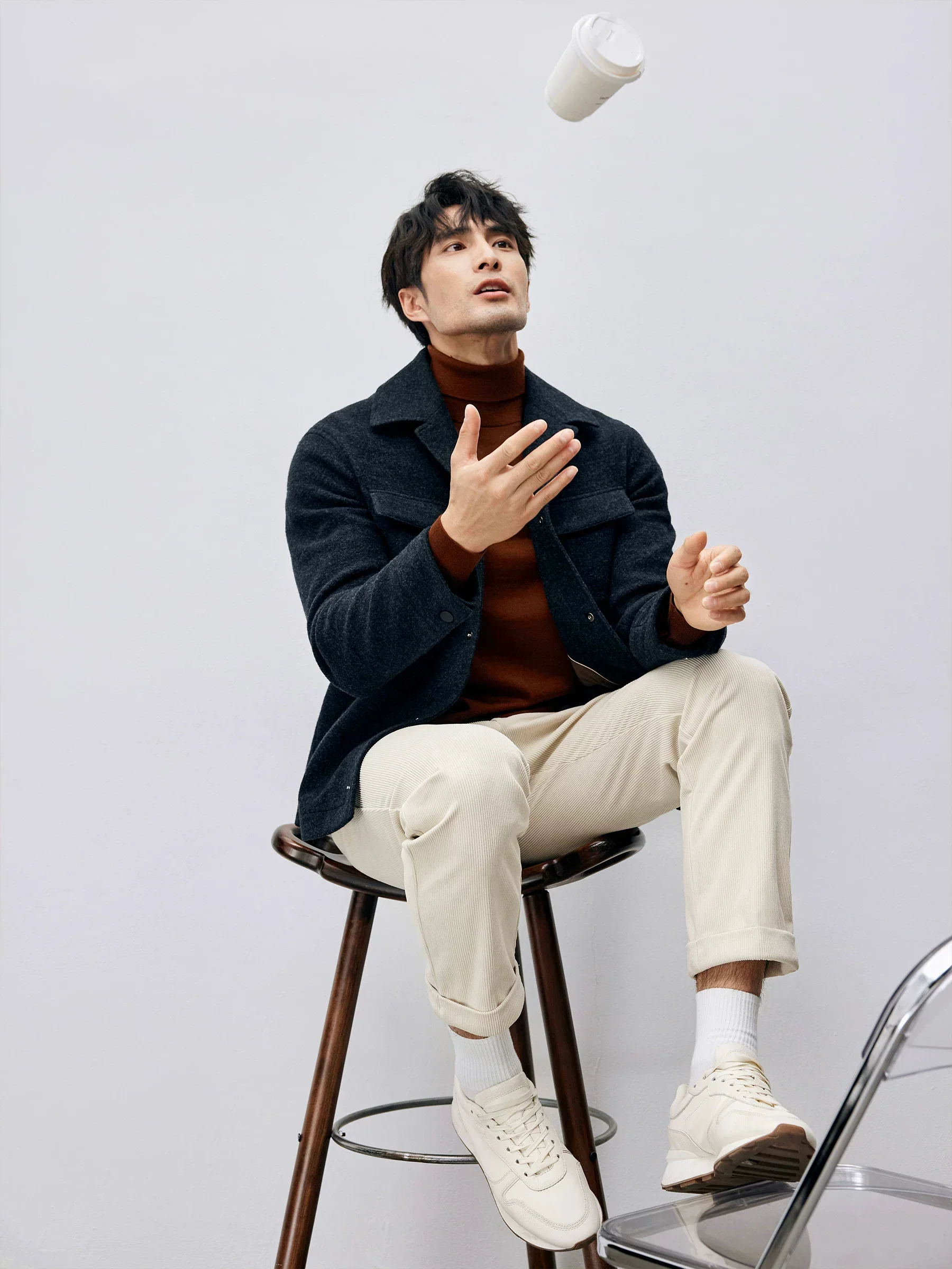 Wool Blend Snap-Front Overshirt Jacket - Image 4