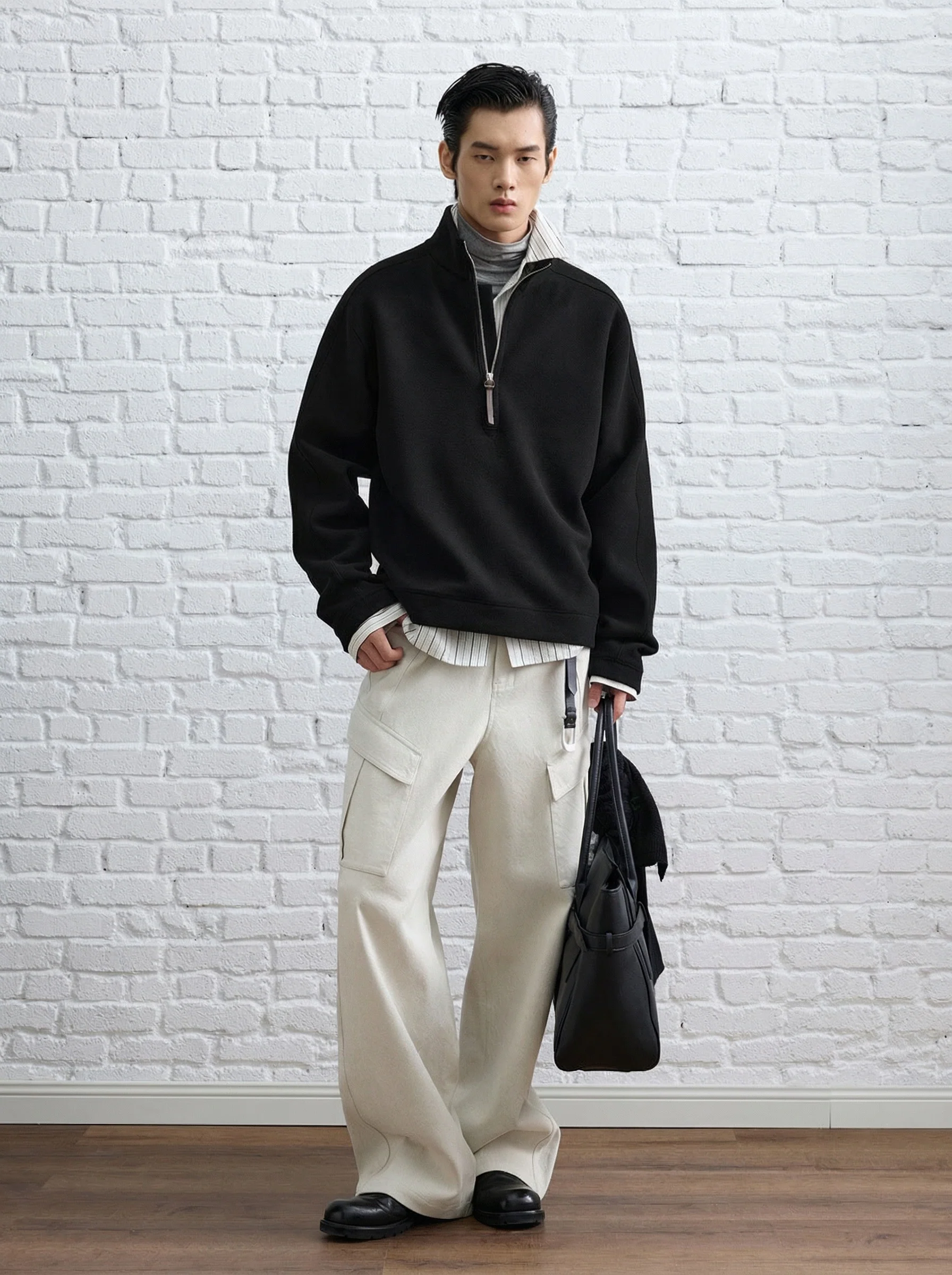 Wool-Blend Stand-Collar Half-Zip Sweatshirt - Image 3